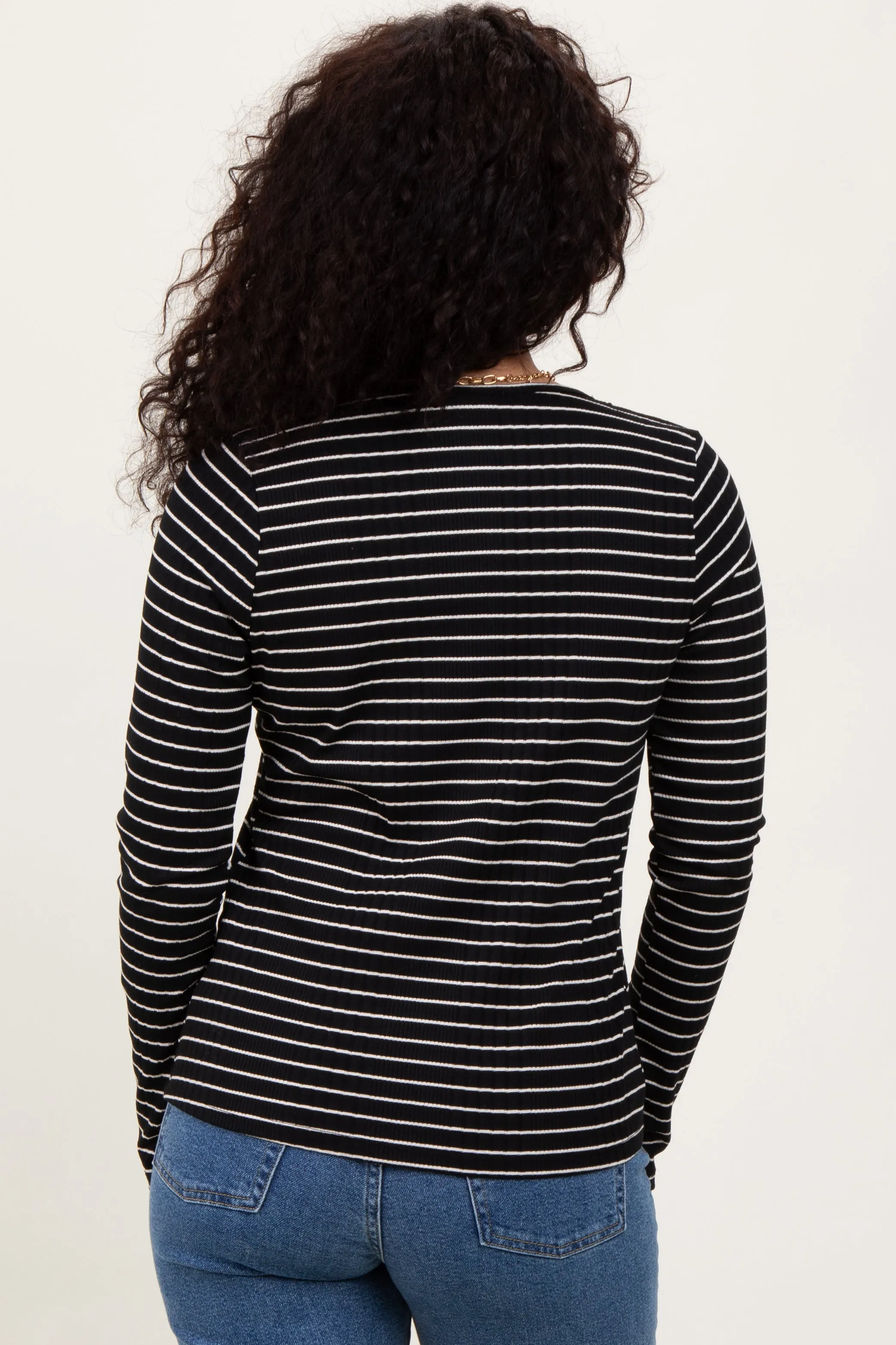 Black Striped Ribbed Long Sleeve Lace Detail Button Down Cardigan sold by Pinkblush product image thumbnail 4