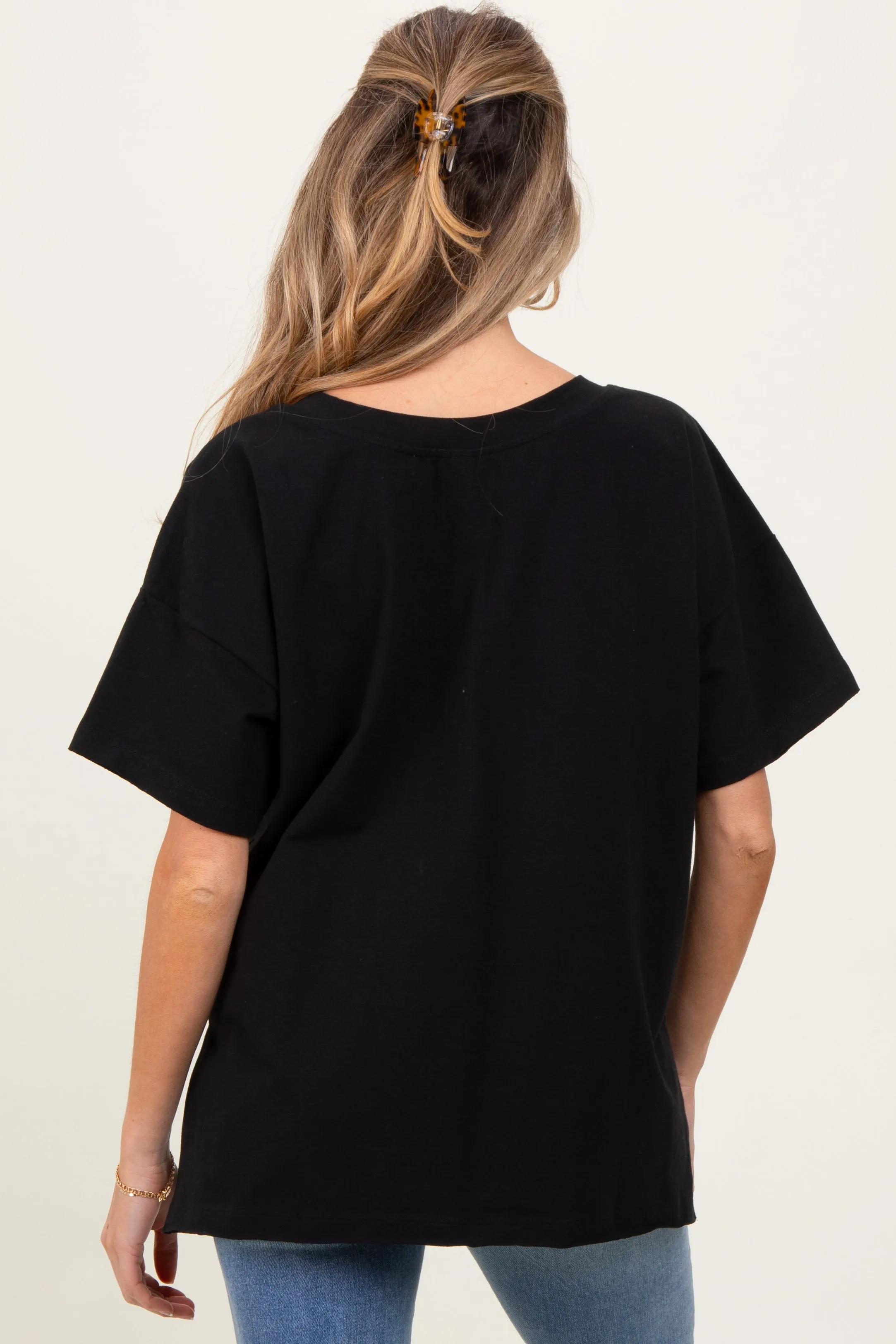 Black Oversized V-Neck Side Slit Maternity Tee sold by Pinkblush product image thumbnail 3