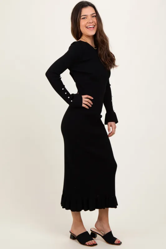 Black Ribbed Knit Bow Back Maxi Dress sold by Pinkblush