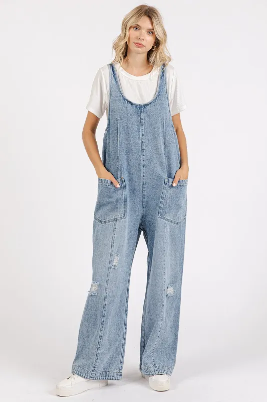 Blue Relaxed Fit Denim Jumpsuit sold by Pinkblush