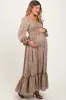 Grey Taupe Long Sleeve Floral Accent Maternity Dress sold by Pinkblush