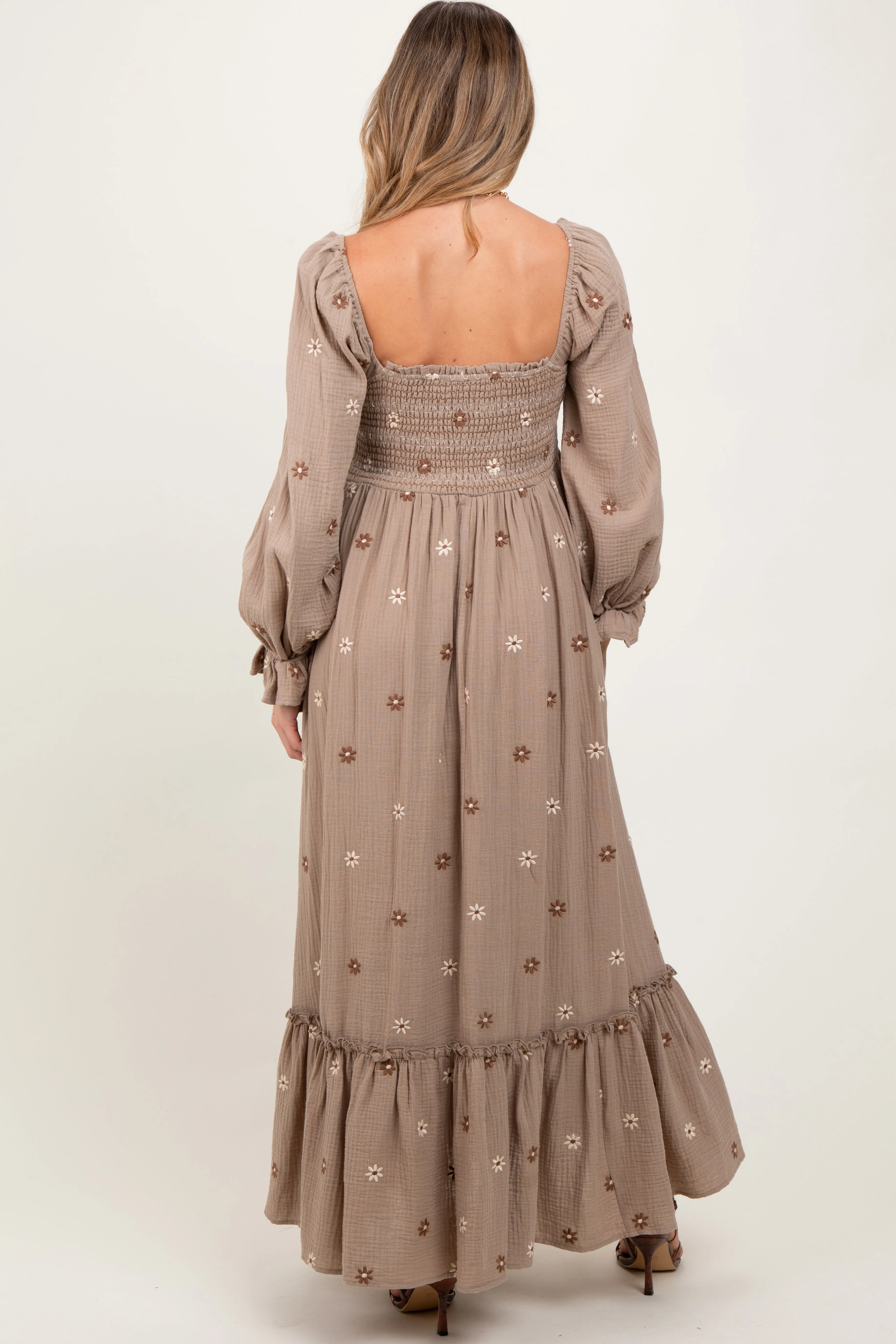 Grey Taupe Long Sleeve Floral Accent Maternity Dress sold by Pinkblush product image thumbnail 3