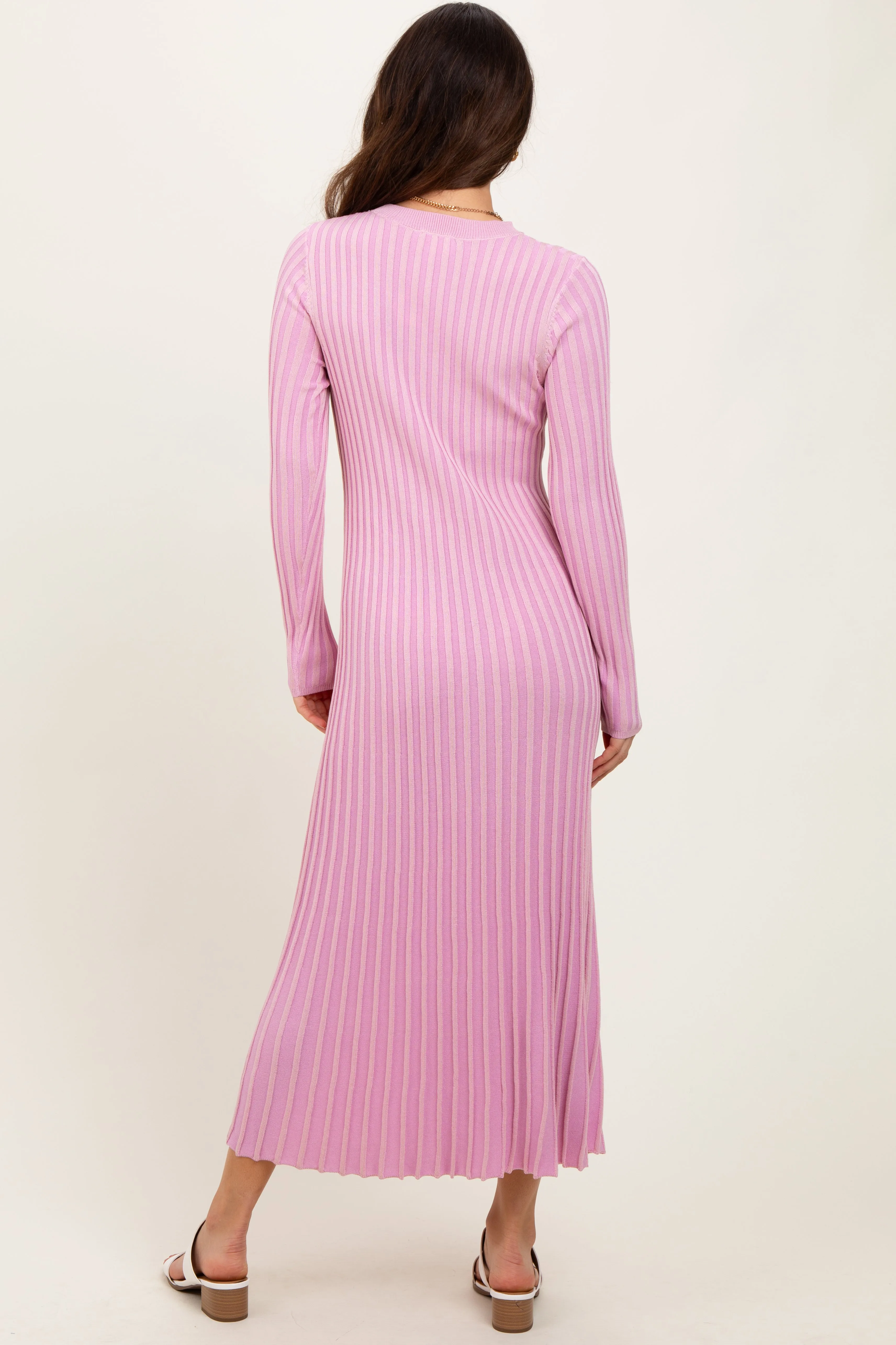 Pink Thick Ribbed Knit Maxi Sweater Dress sold by Pinkblush product image thumbnail 3