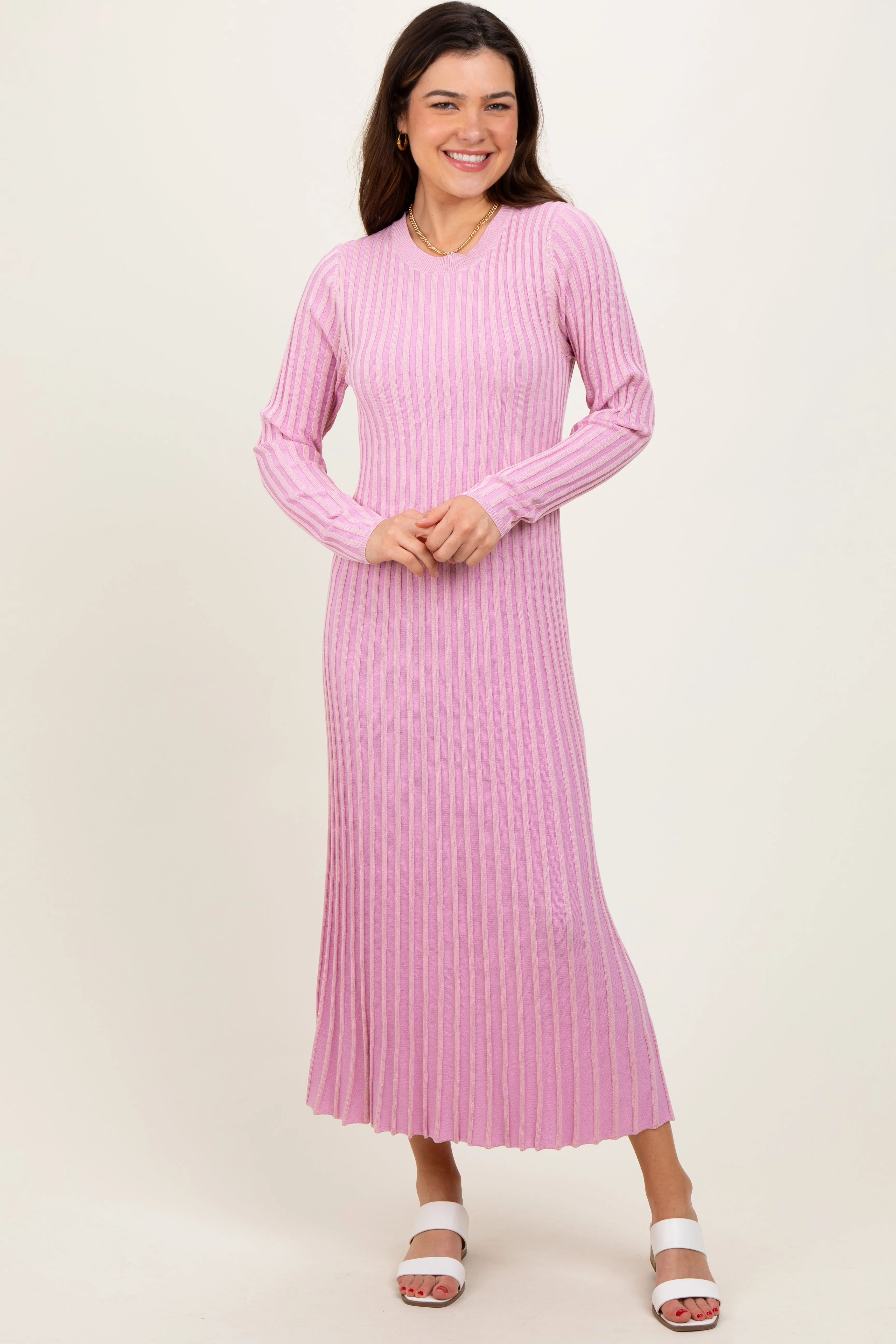 Pink Thick Ribbed Knit Maxi Sweater Dress sold by Pinkblush