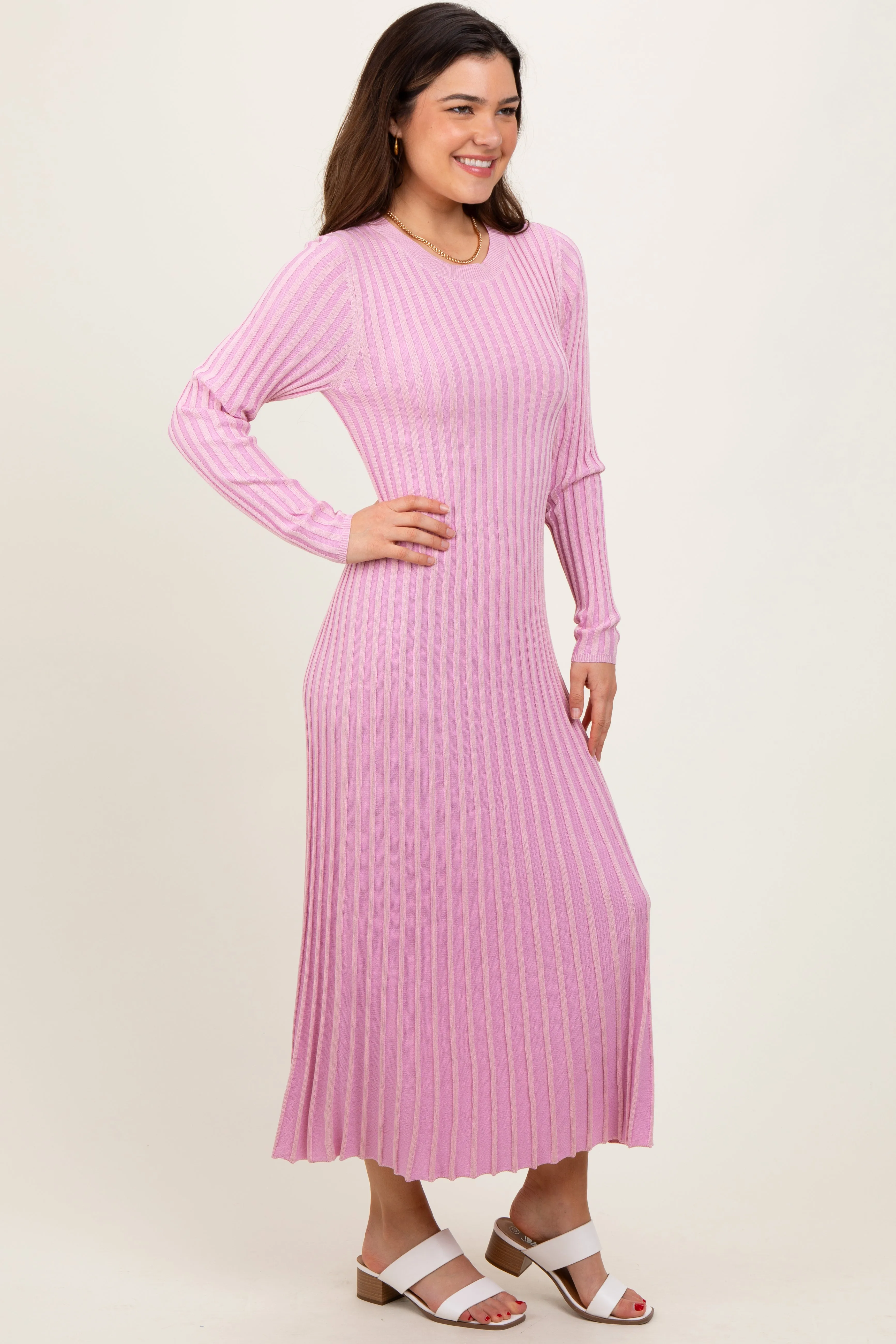 Pink Thick Ribbed Knit Maxi Sweater Dress sold by Pinkblush product image thumbnail 2