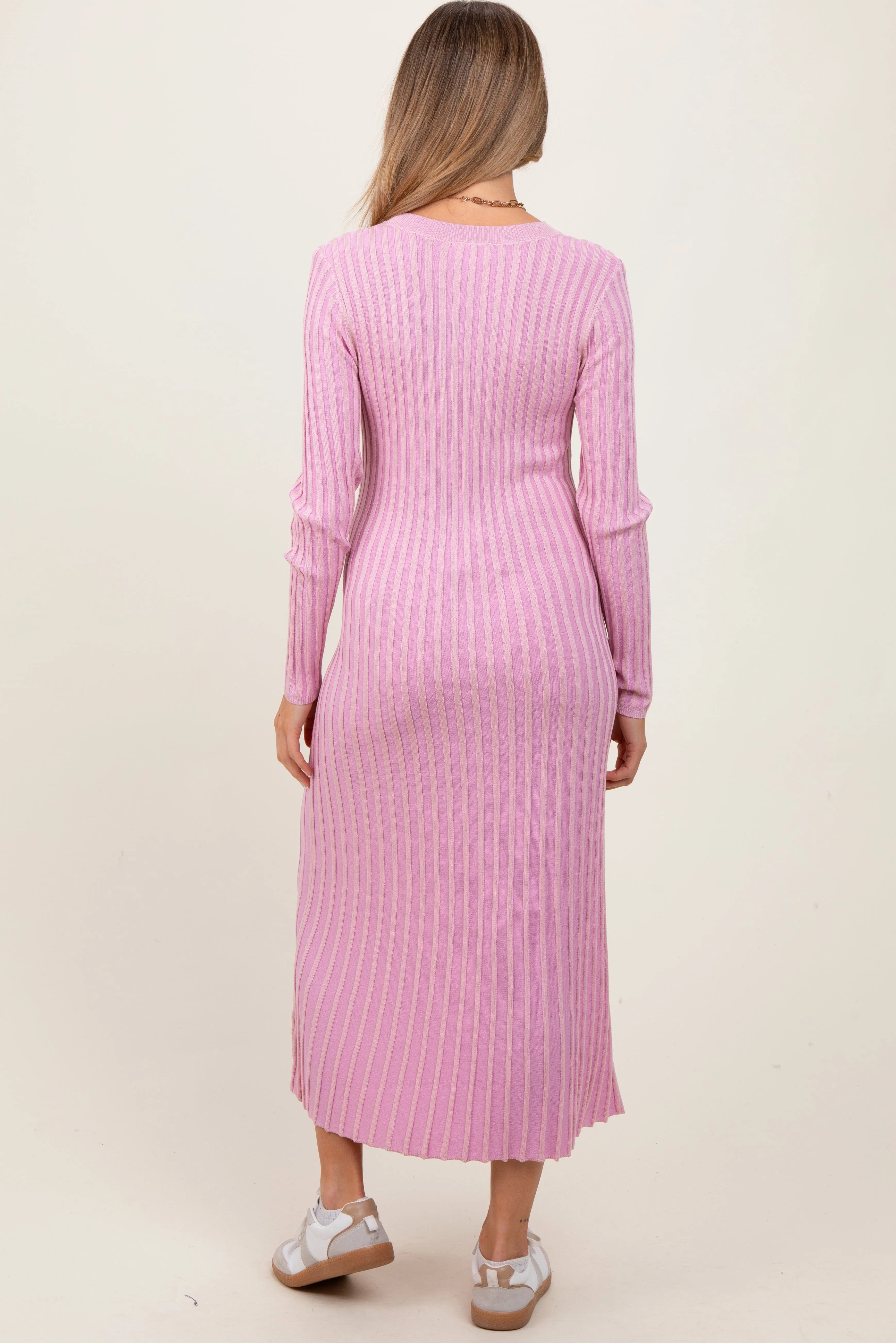Pink Thick Ribbed Knit Maternity Maxi Sweater Dress sold by Pinkblush product image thumbnail 3