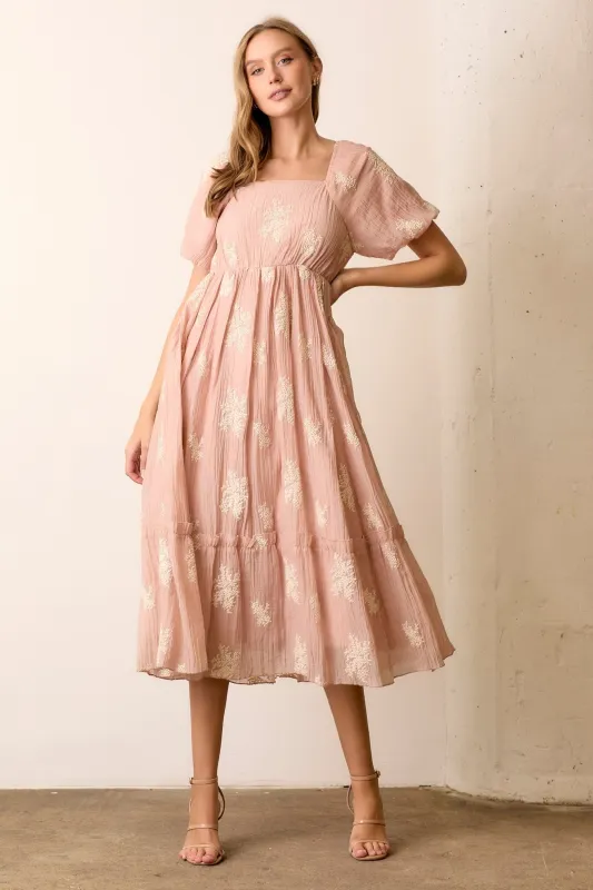 Salmon Floral Print Ruffle Hem Midi Dress sold by Pinkblush