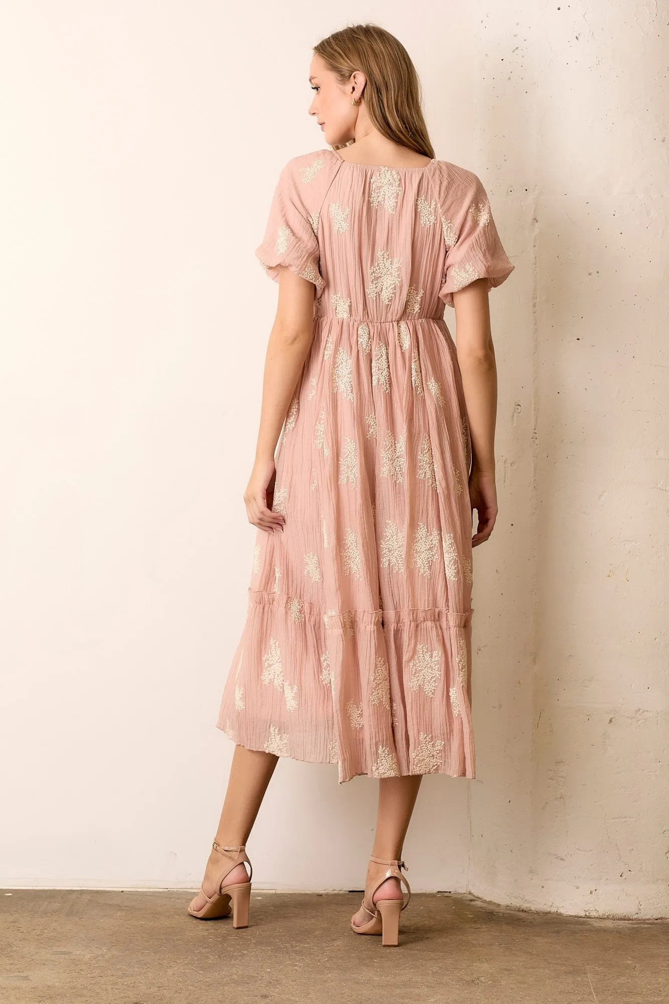 Salmon Floral Print Ruffle Hem Midi Dress sold by Pinkblush product image thumbnail 2