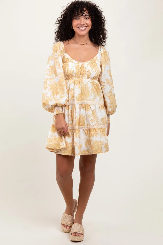 Yellow Floral Smocked Bubble Sleeve Tiered Maternity Dress sold by Pinkblush product image thumbnail 5