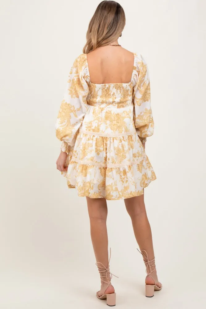 Yellow Floral Smocked Bubble Sleeve Tiered Maternity Dress sold by Pinkblush product image thumbnail 4