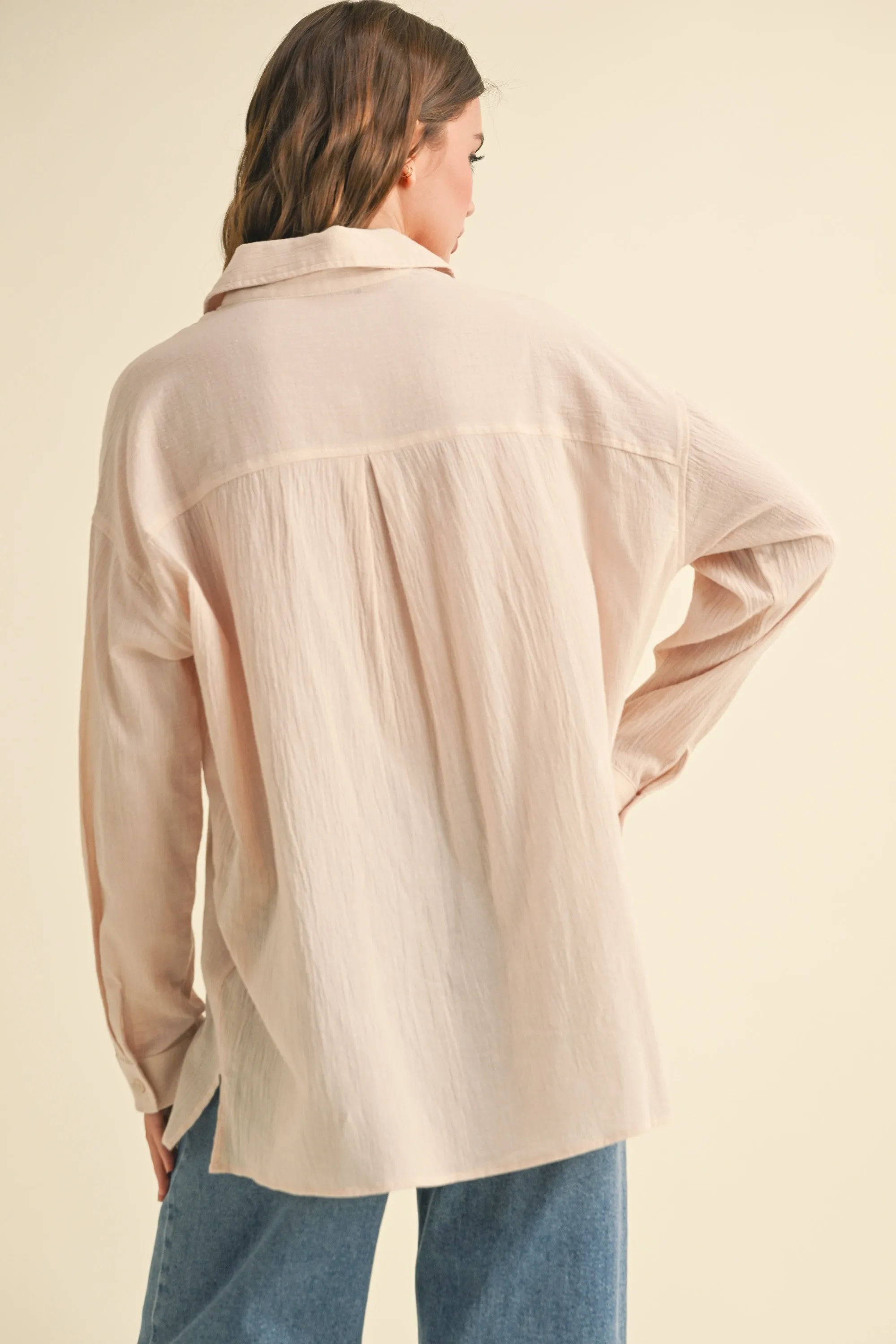 Beige Cotton Gauze Oversized Button Down Shirt sold by Pinkblush product image thumbnail 3