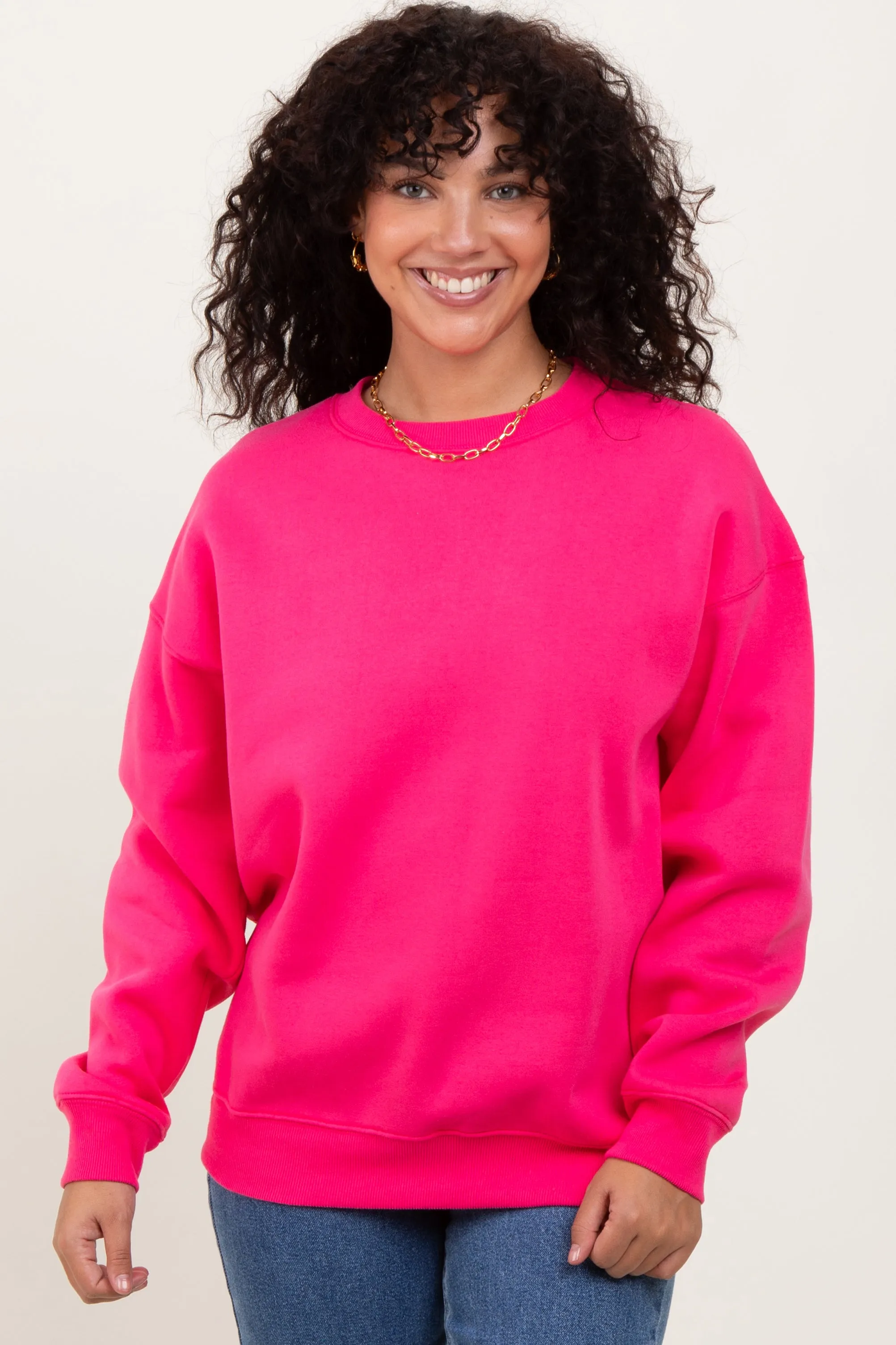 Fuchsia Basic Fleece Crewneck Maternity Sweatshirt sold by Pinkblush product image thumbnail 5