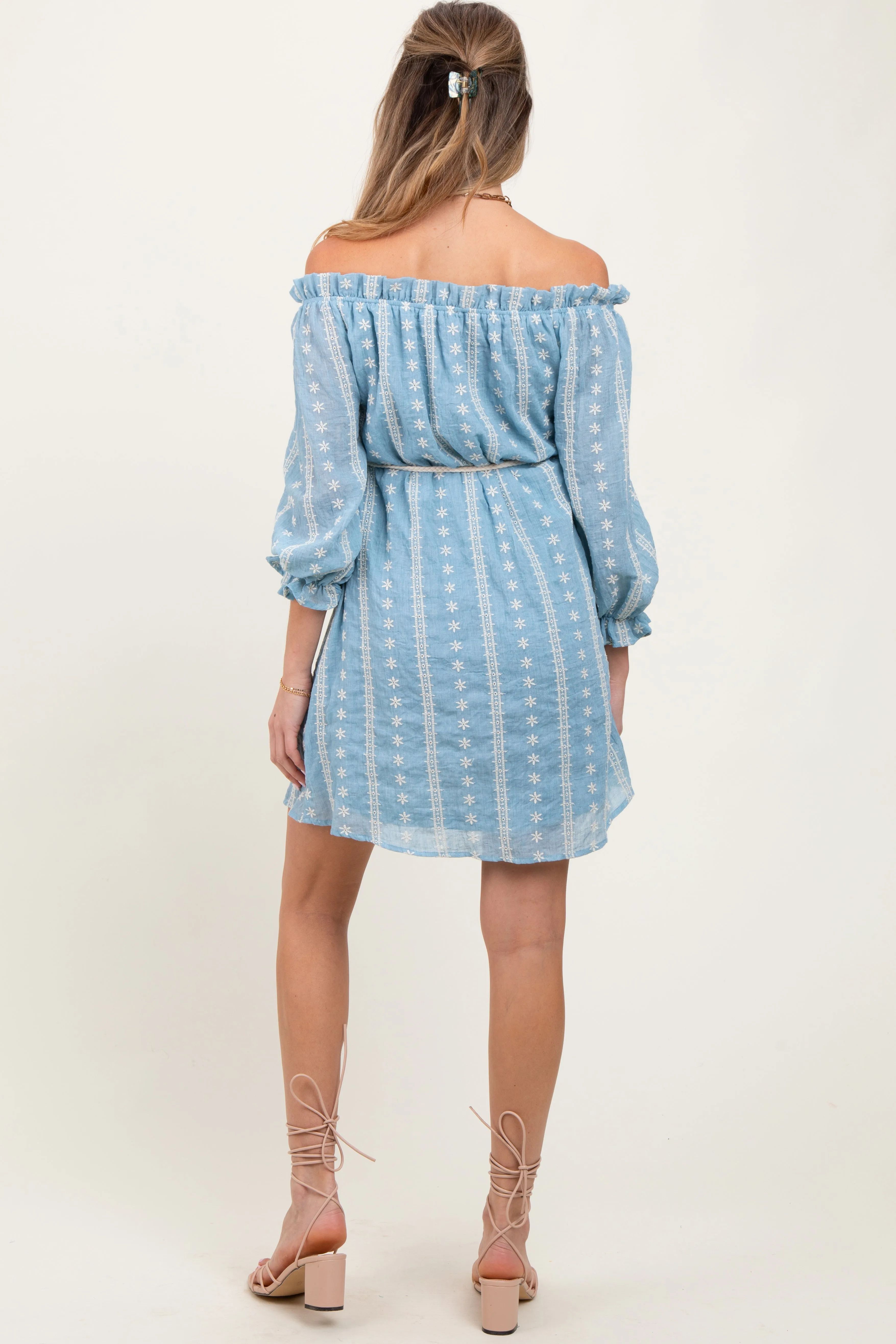 Light Blue Embroidered Off Shoulder Maternity Dress sold by Pinkblush product image thumbnail 3