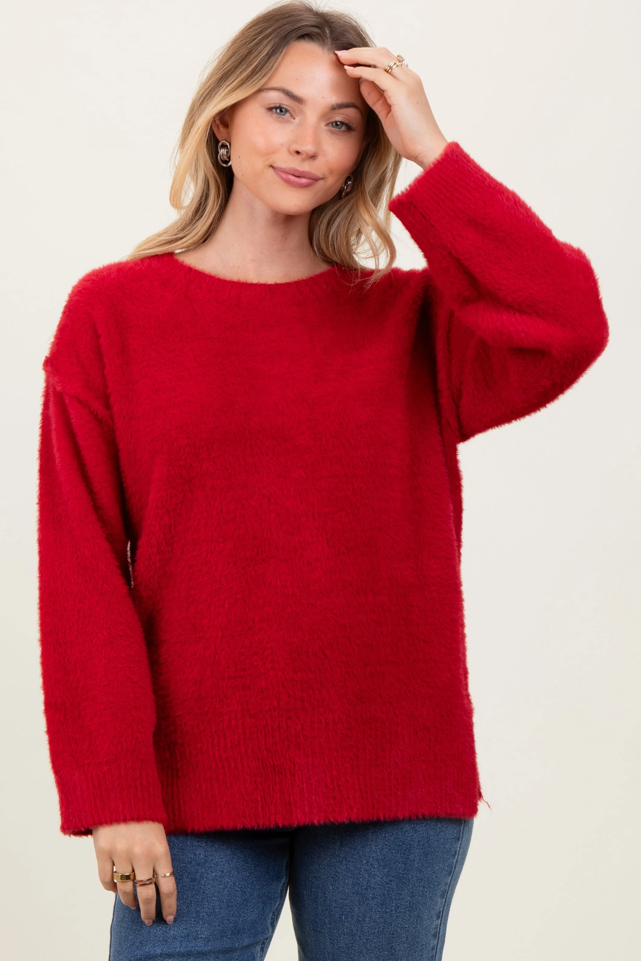 Red Fuzzy Knit Oversized Sweater sold by Pinkblush product image thumbnail 2
