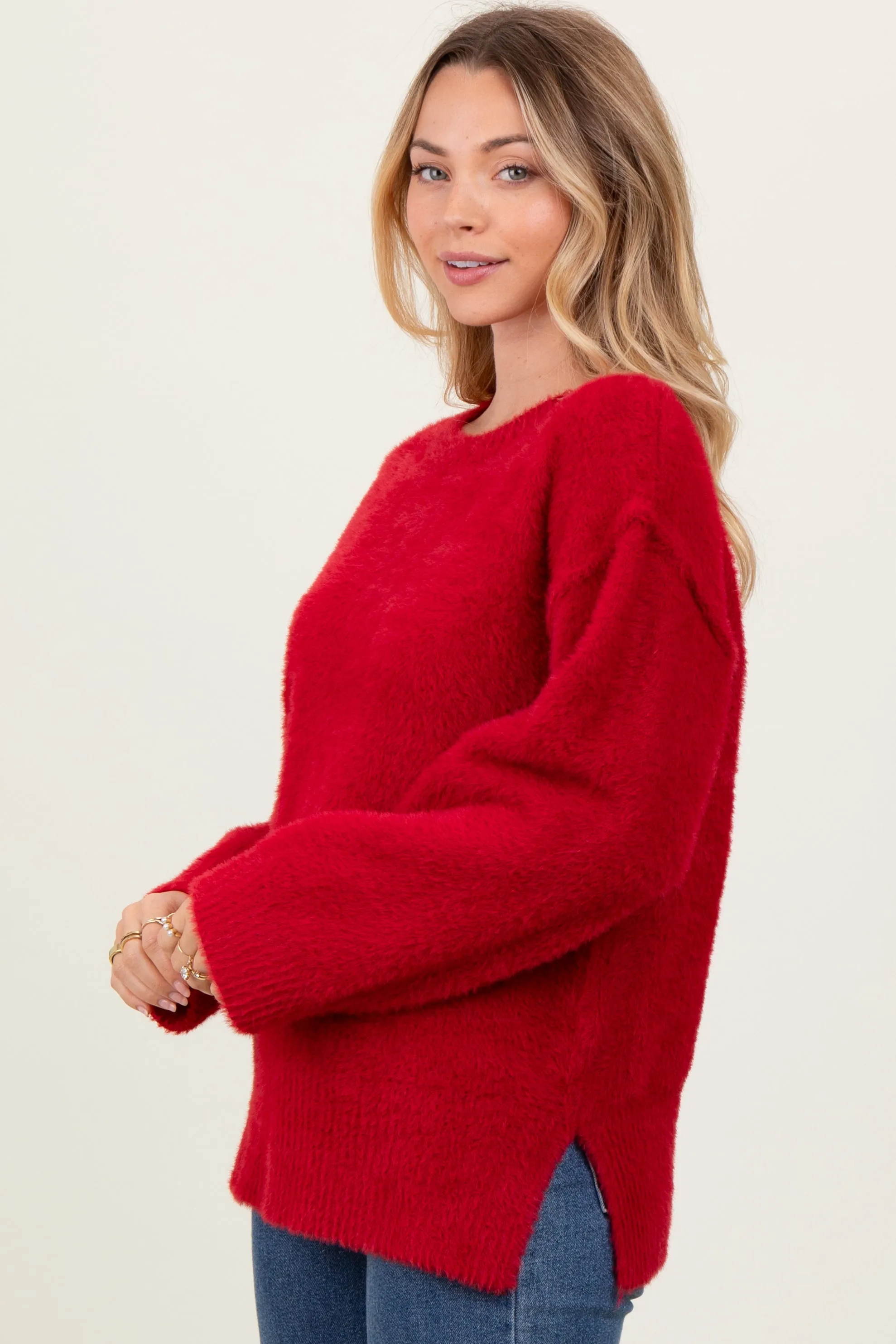 Red Fuzzy Knit Oversized Sweater sold by Pinkblush product image thumbnail 3