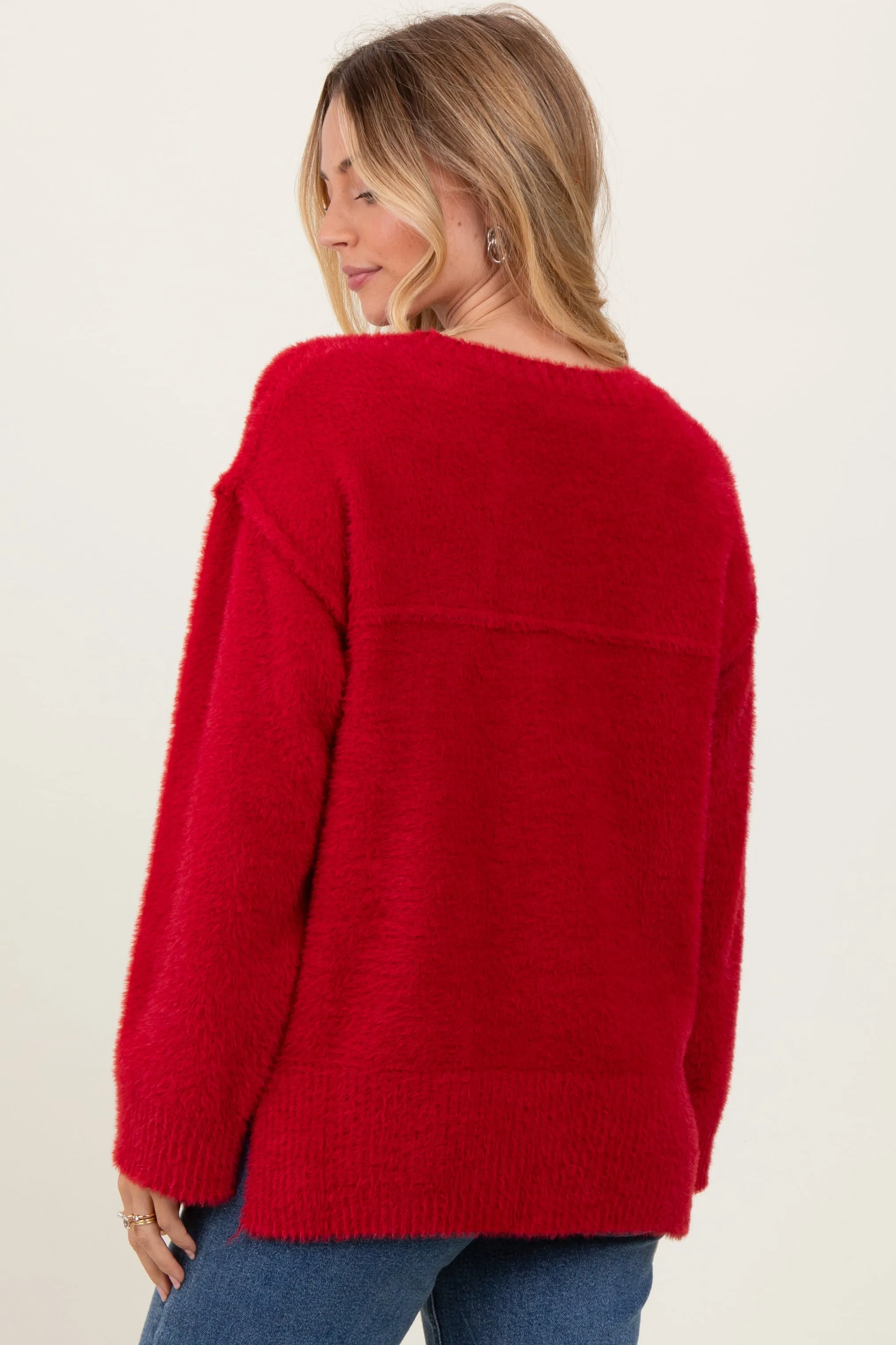 Red Fuzzy Knit Oversized Sweater sold by Pinkblush product image thumbnail 4