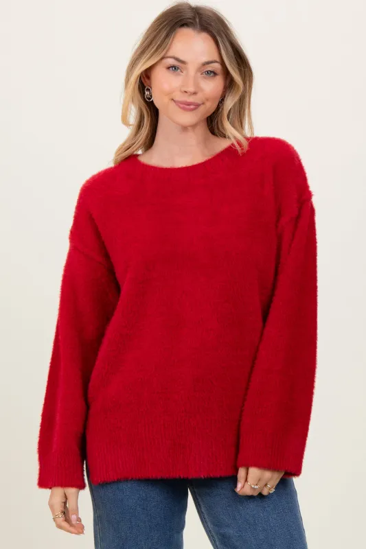 Red Fuzzy Knit Oversized Sweater sold by Pinkblush