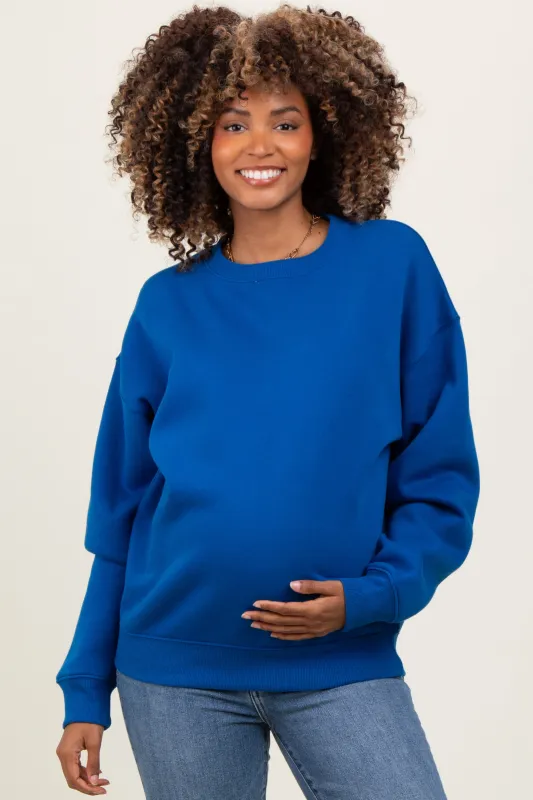 Royal Blue Basic Fleece Crewneck Maternity Sweatshirt sold by Pinkblush