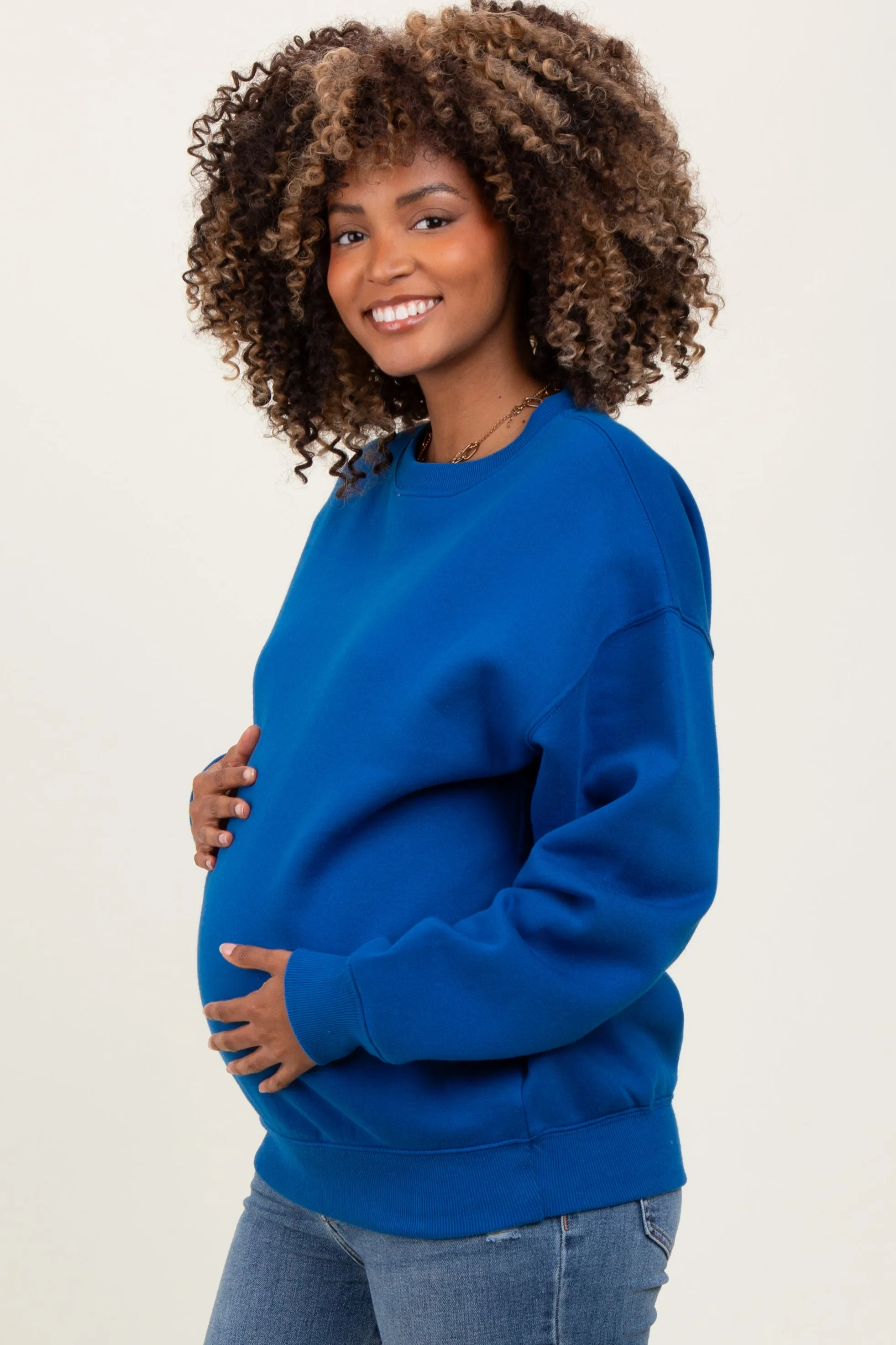 Royal Blue Basic Fleece Crewneck Maternity Sweatshirt sold by Pinkblush product image thumbnail 2