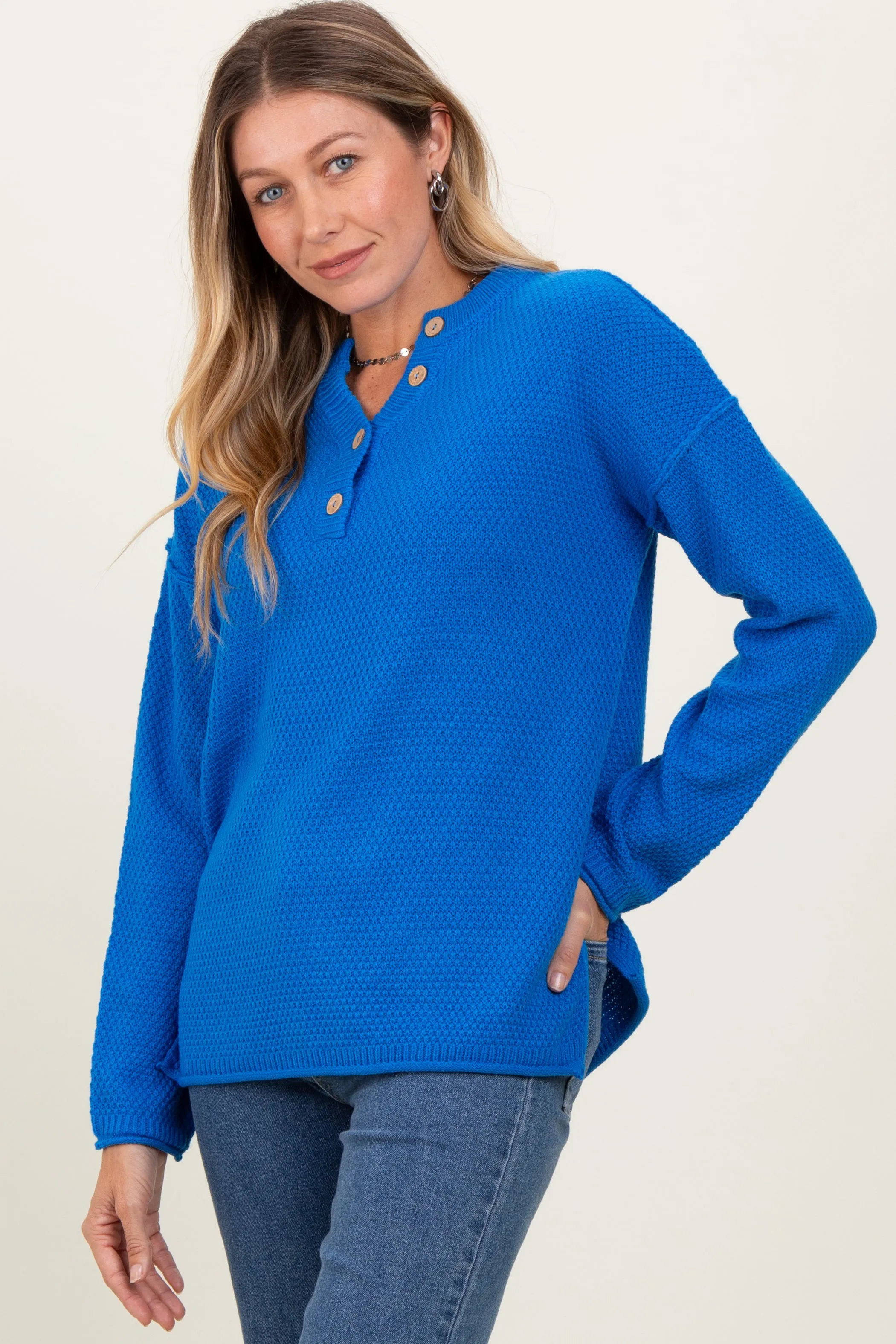 Blue Diamond Knit Button Detail Sweater sold by Pinkblush product image thumbnail 3