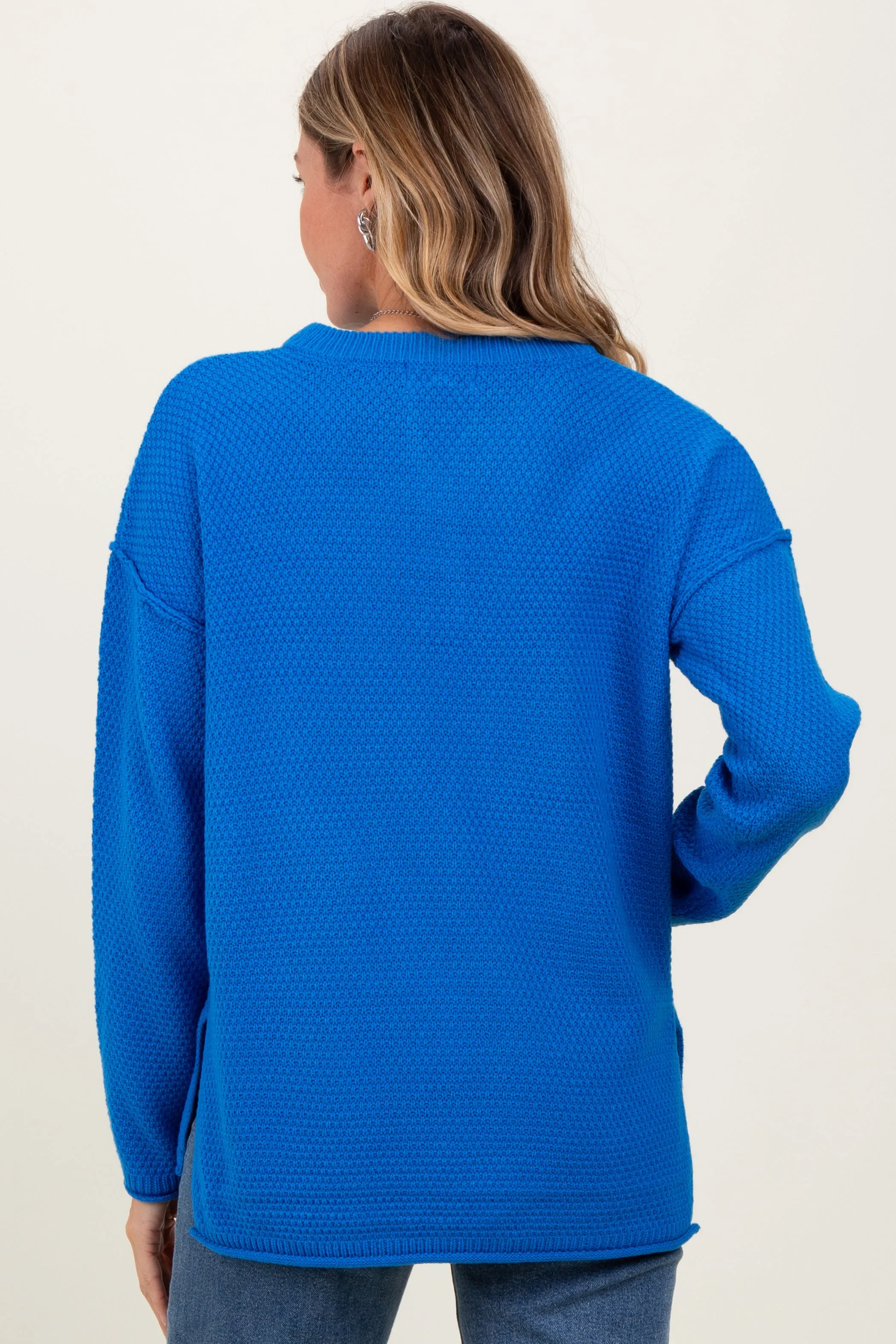 Blue Diamond Knit Button Detail Sweater sold by Pinkblush product image thumbnail 4