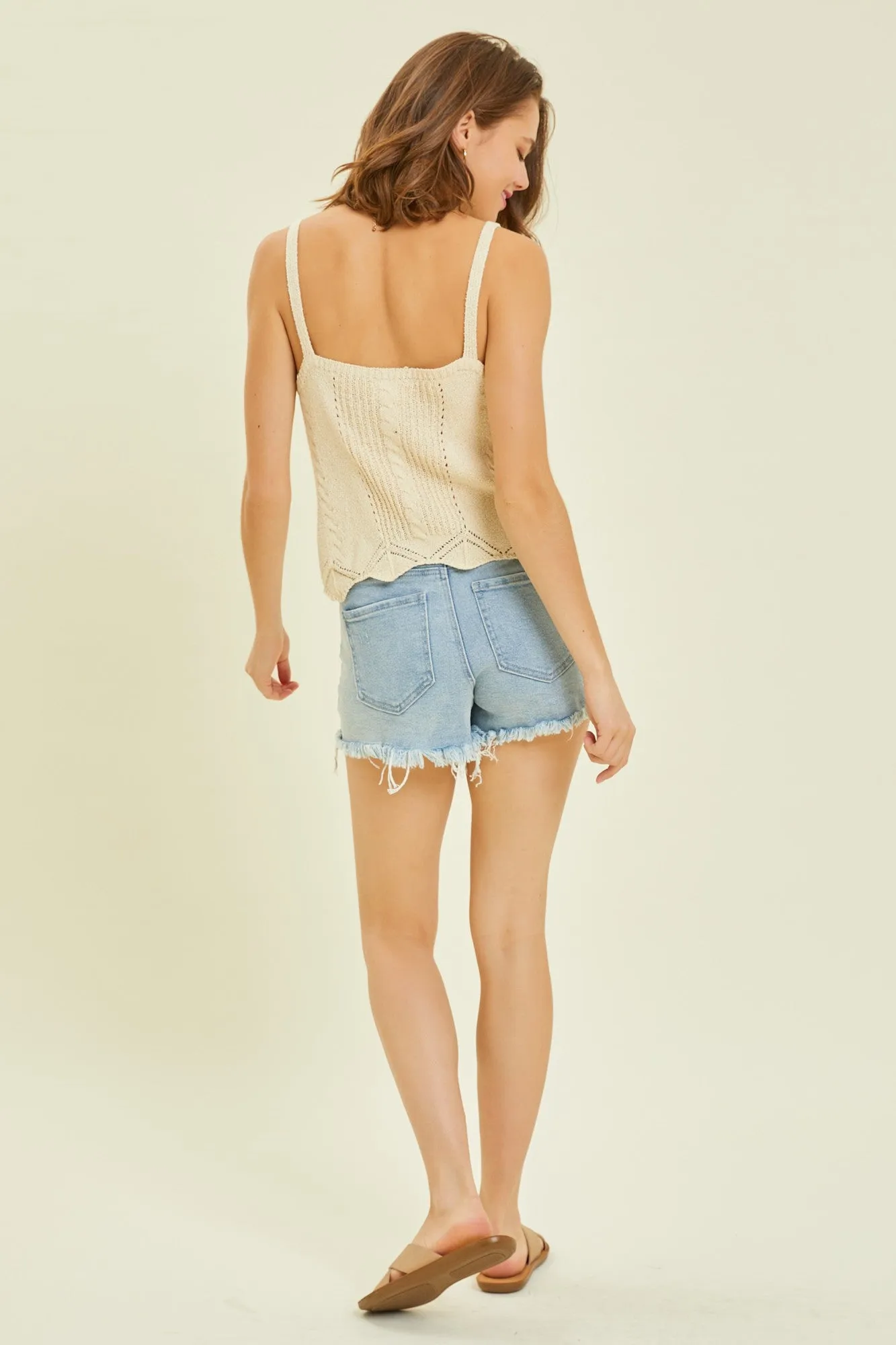 Cream Crop V-Neck Sweater Tank Top With Scalloped Hem sold by Pinkblush product image thumbnail 3