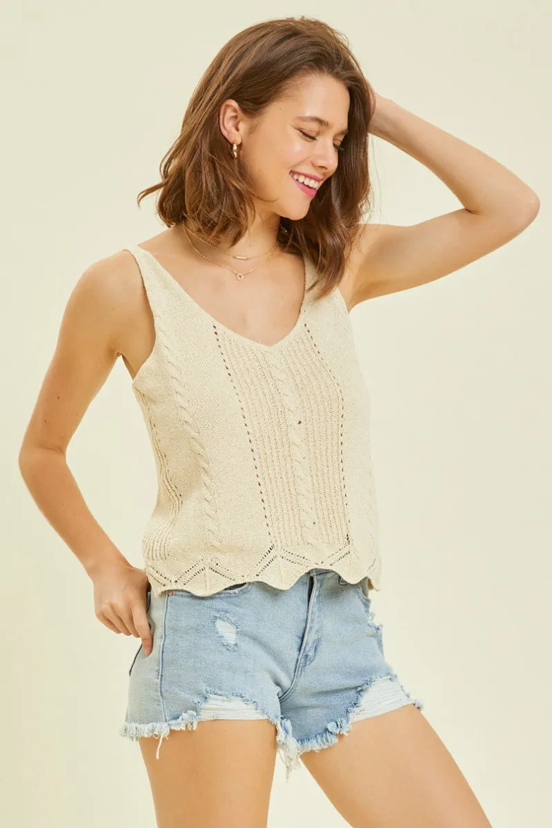 Cream Crop V-Neck Sweater Tank Top With Scalloped Hem sold by Pinkblush product image thumbnail 2