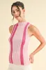 Two Tone Pink Vertical Stripe Lettuce Edge Rib Sweater Tank sold by Pinkblush