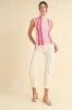 Two Tone Pink Vertical Stripe Lettuce Edge Rib Sweater Tank sold by Pinkblush
