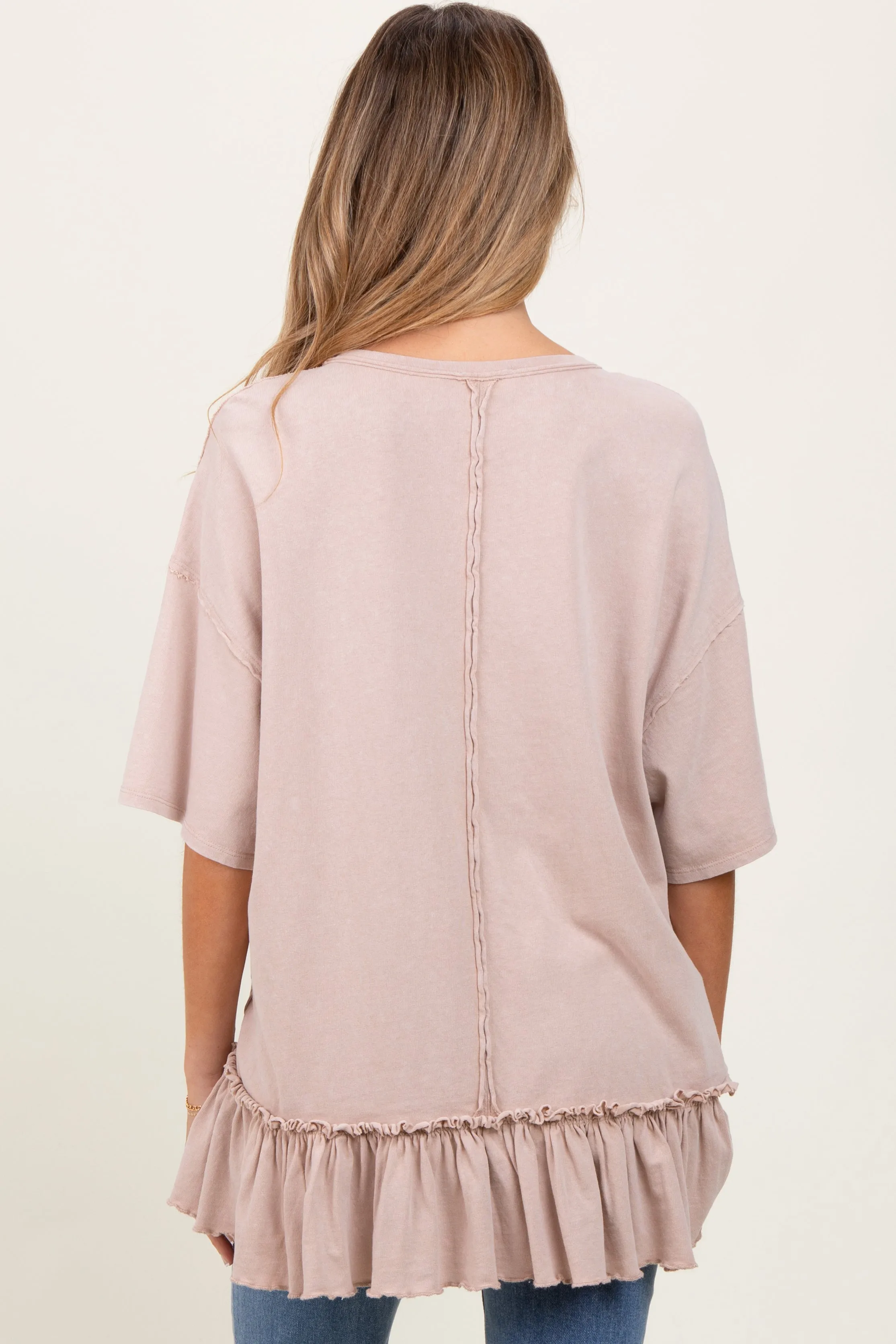 Taupe Relaxed Ruffled Tunic Maternity Top sold by Pinkblush product image thumbnail 2