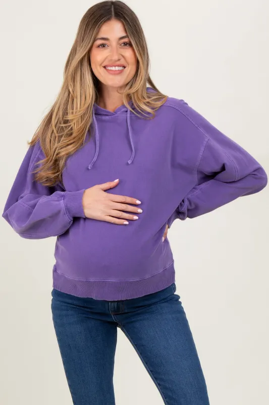 Purple French Terry Hooded Maternity Sweatshirt sold by Pinkblush