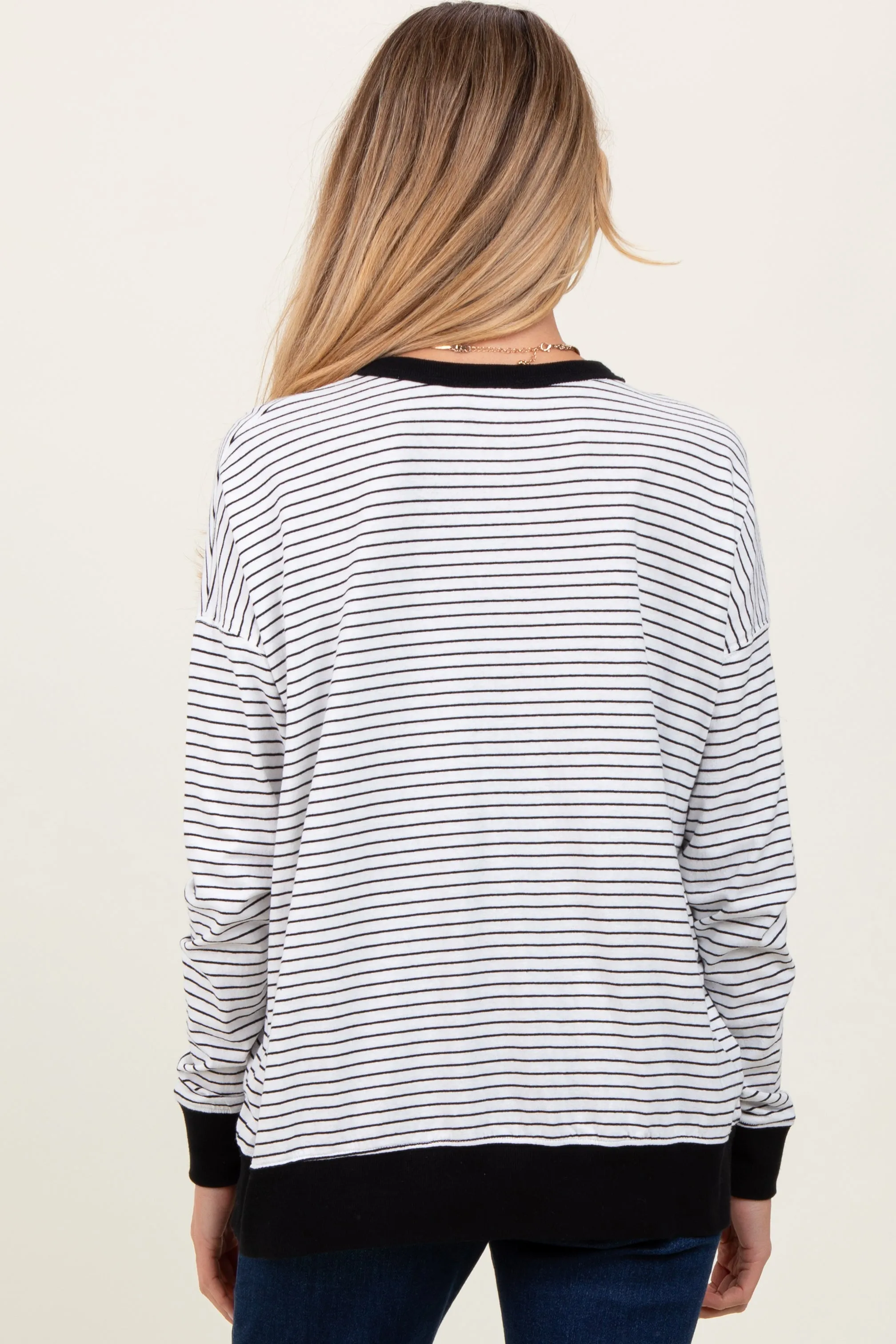 White Striped Oversized Crewneck Maternity Pullover sold by Pinkblush product image thumbnail 2