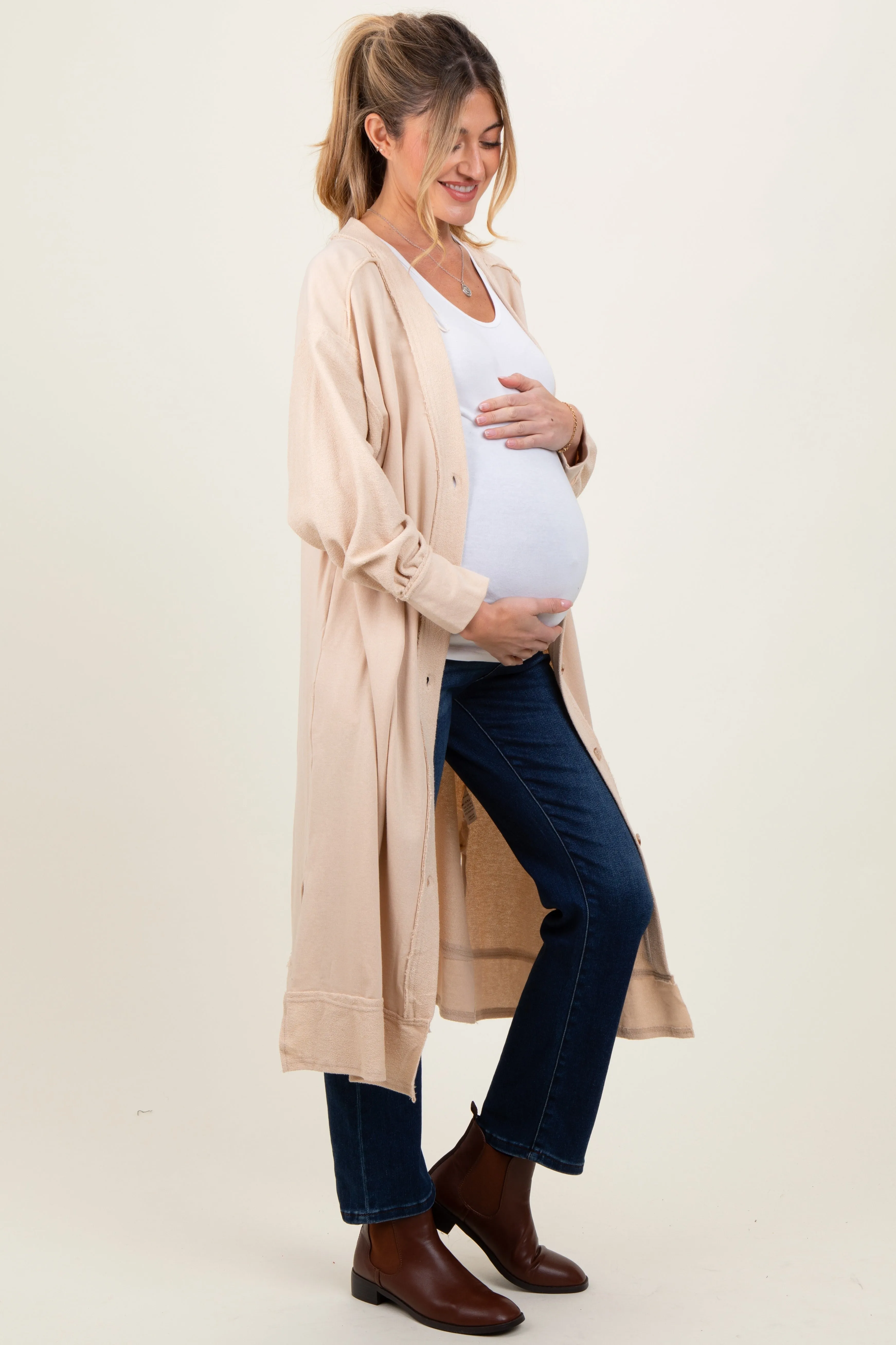 Cream Button Down Long Maternity Cardigan sold by Pinkblush product image thumbnail 3