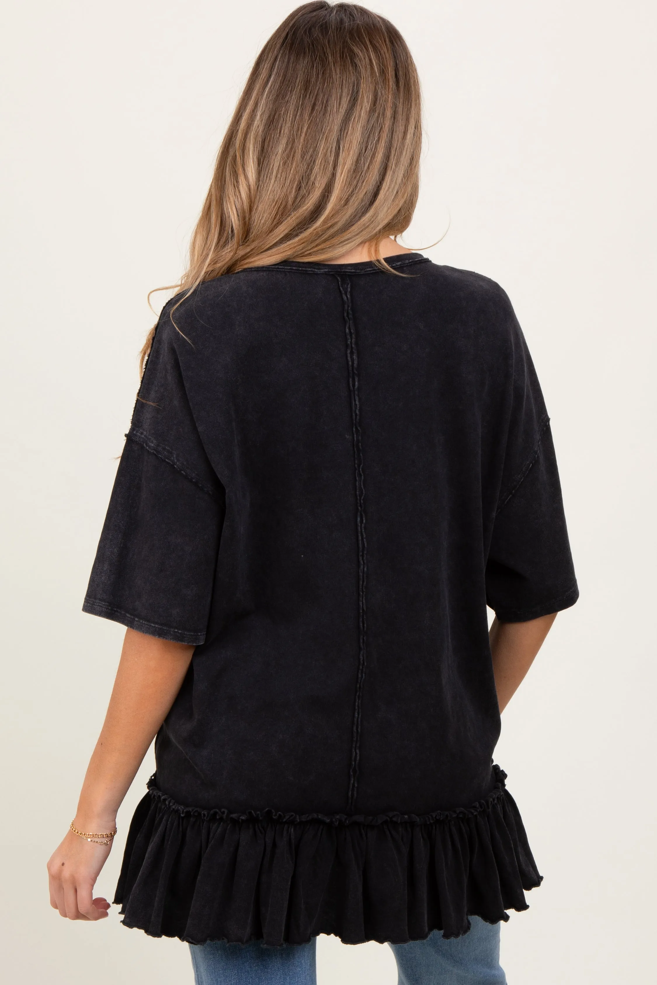 Black Relaxed Ruffled Tunic Maternity Top sold by Pinkblush product image thumbnail 3