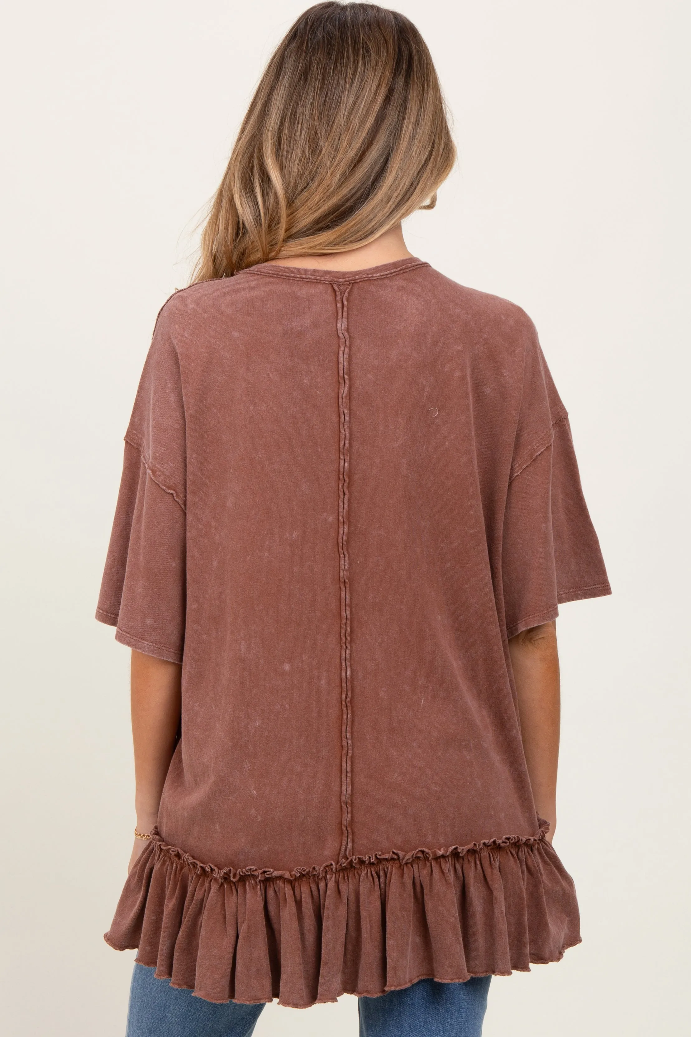 Rust Relaxed Ruffled Tunic Maternity Top sold by Pinkblush product image thumbnail 2