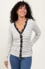 Ivory Striped Ribbed Long Sleeve Lace Detail Button Down Cardigan sold by Pinkblush