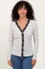 Ivory Striped Ribbed Long Sleeve Lace Detail Button Down Cardigan sold by Pinkblush