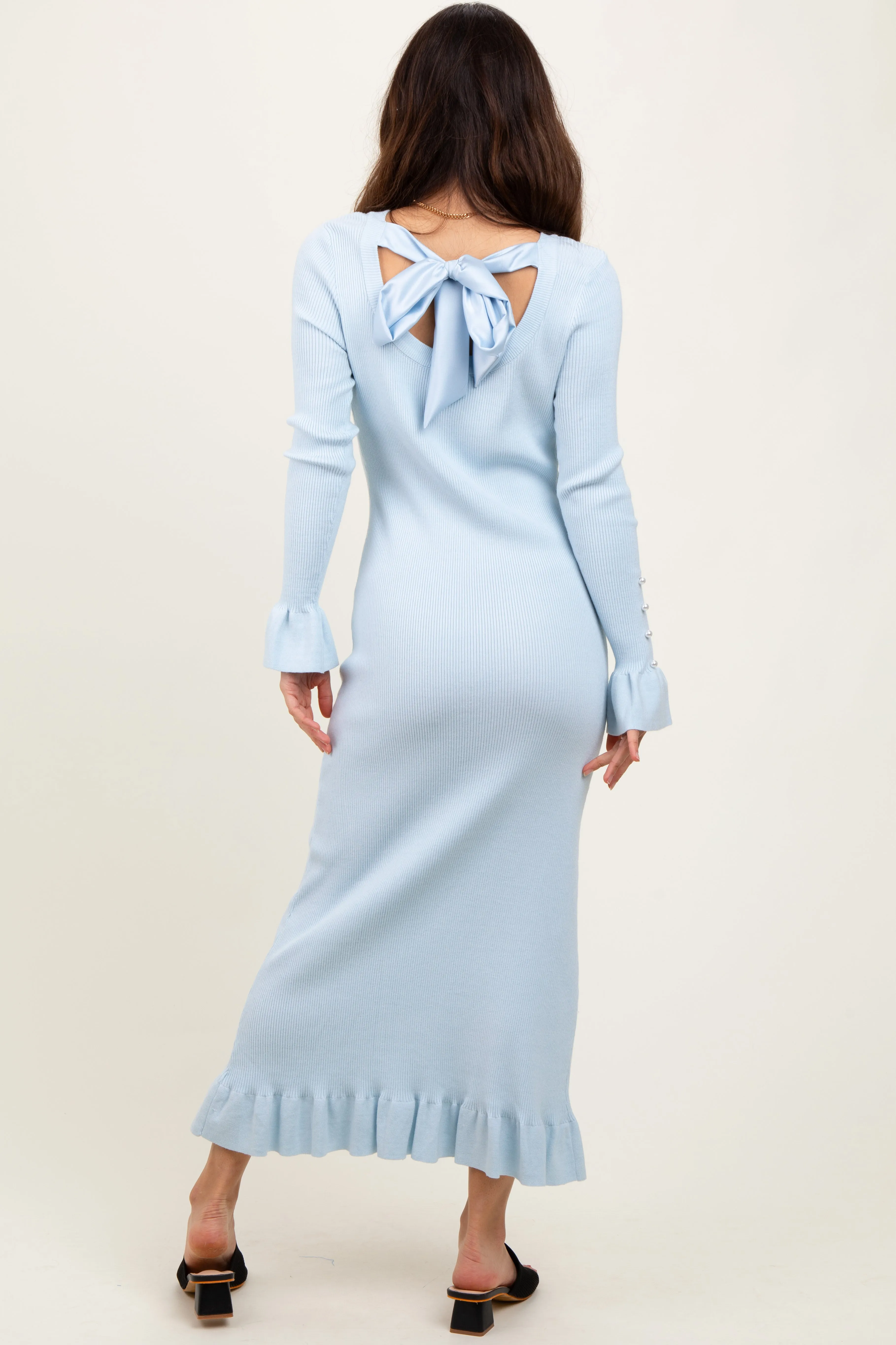 Light Blue Ribbed Knit Bow Back Maxi Dress sold by Pinkblush product image thumbnail 3