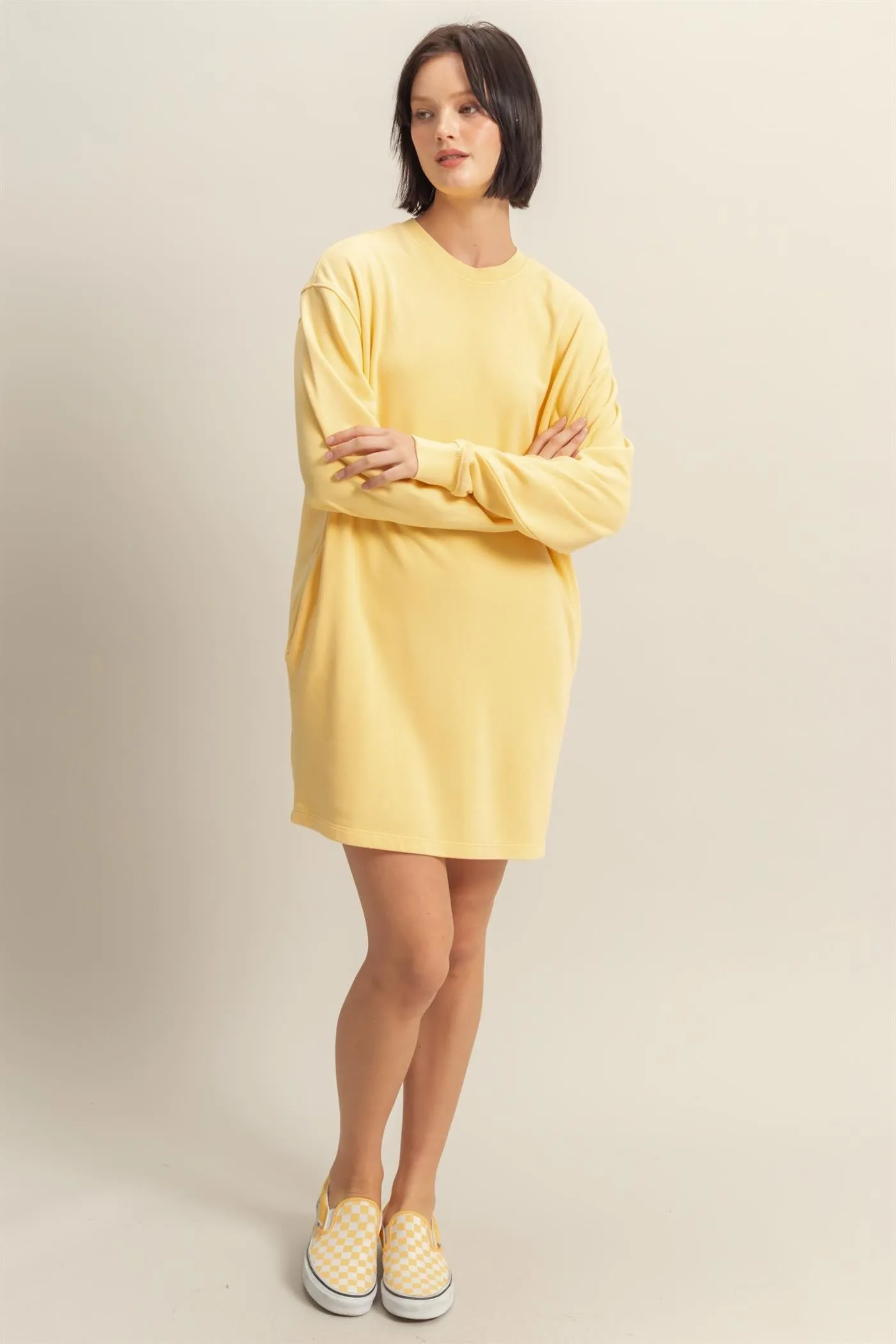 Yellow Long Sleeve Oversized Sweatshirt Mini Dress sold by Pinkblush product image thumbnail 3