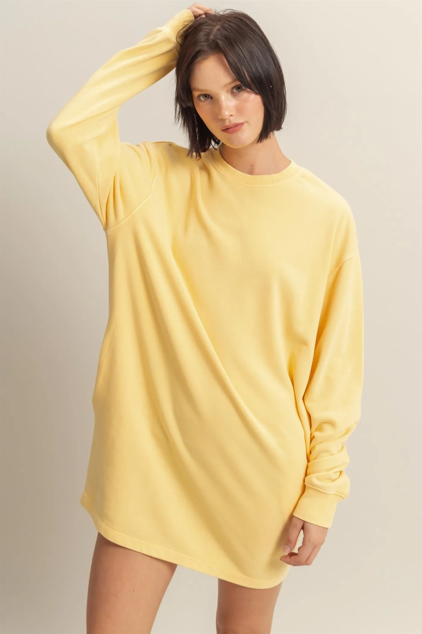 Yellow Long Sleeve Oversized Sweatshirt Mini Dress sold by Pinkblush