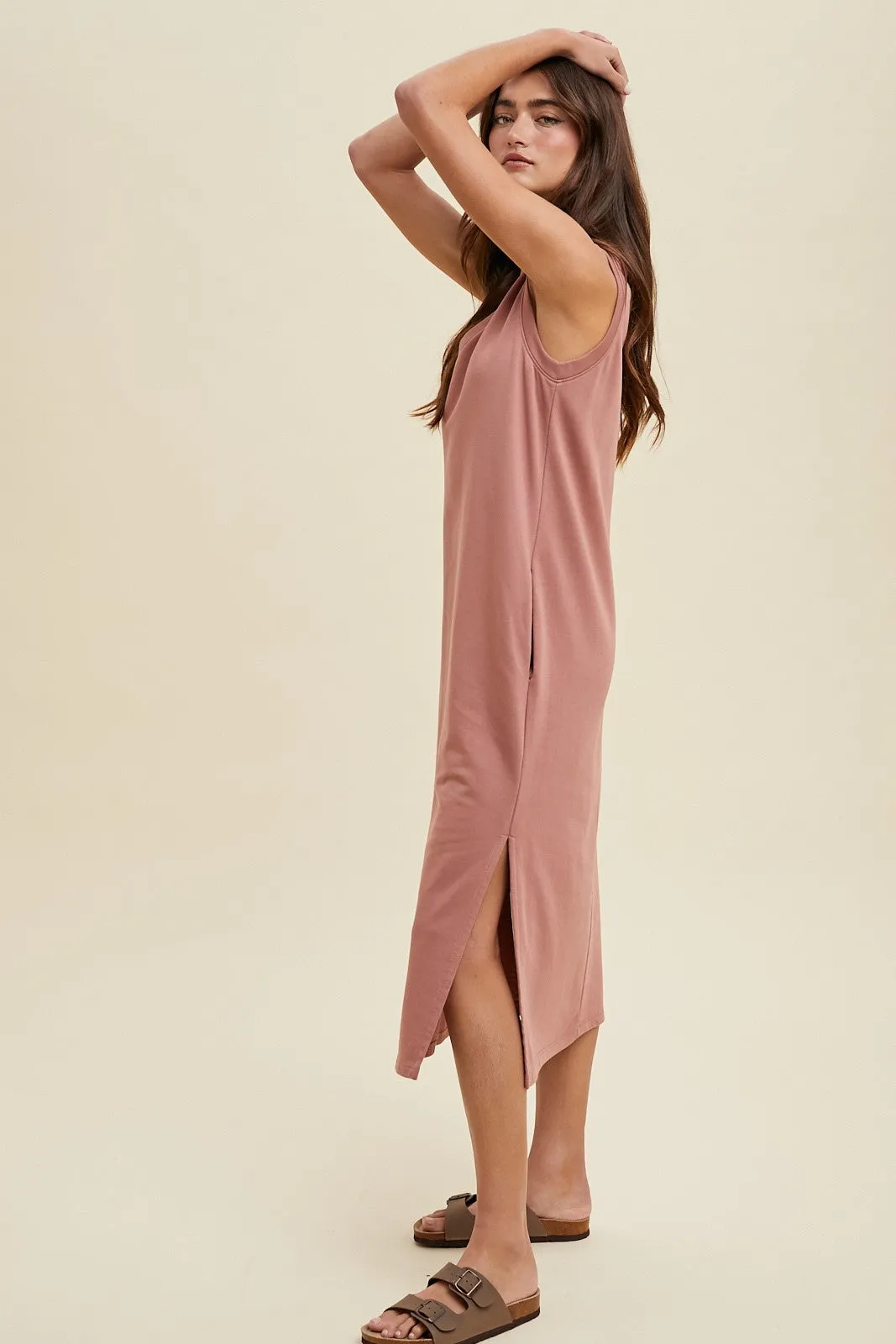 Rust V-Neck Sleeveless Side Slit Midi Dress sold by Pinkblush product image thumbnail 3