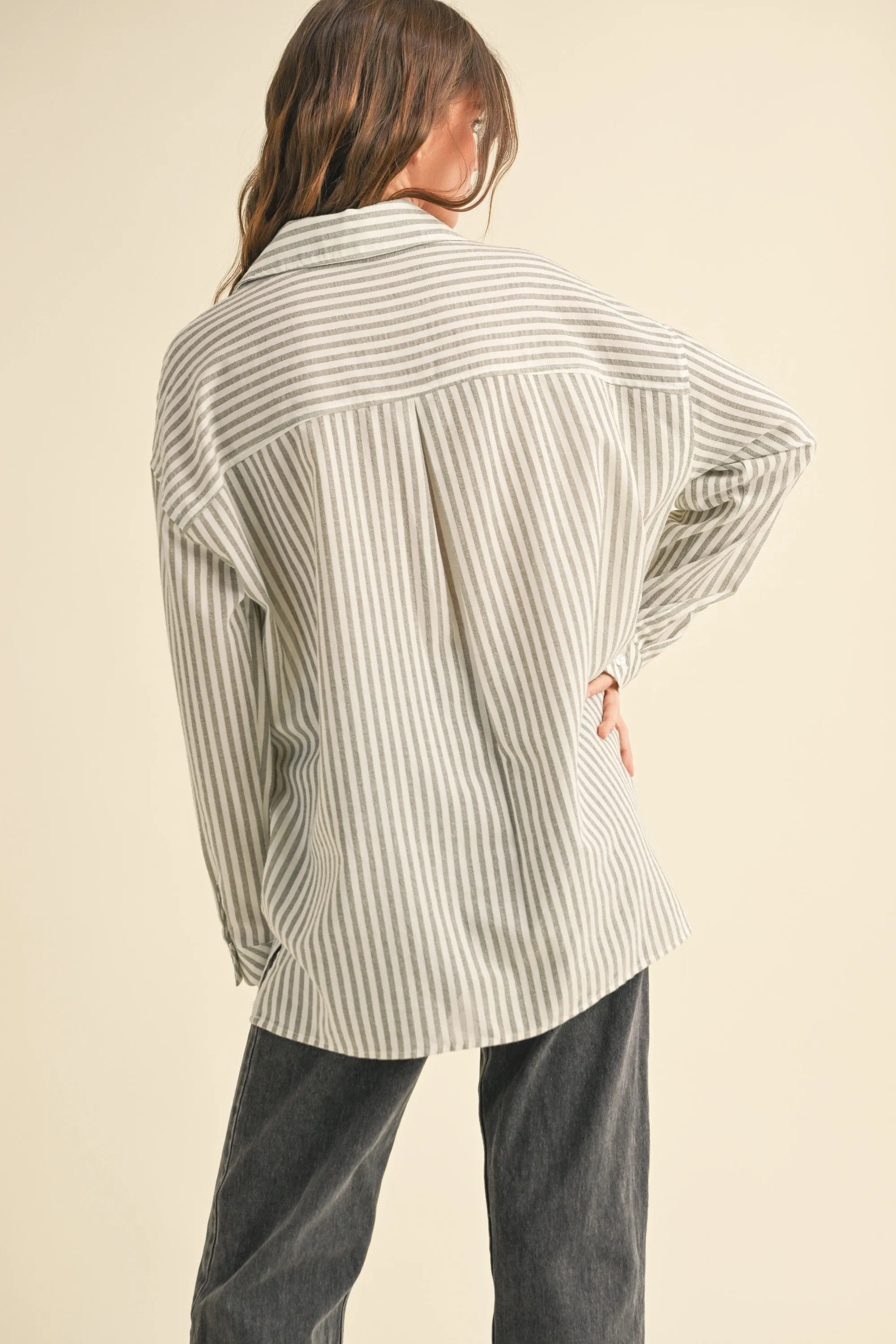 Olive Striped Double Pocket Button Down Top sold by Pinkblush product image thumbnail 3