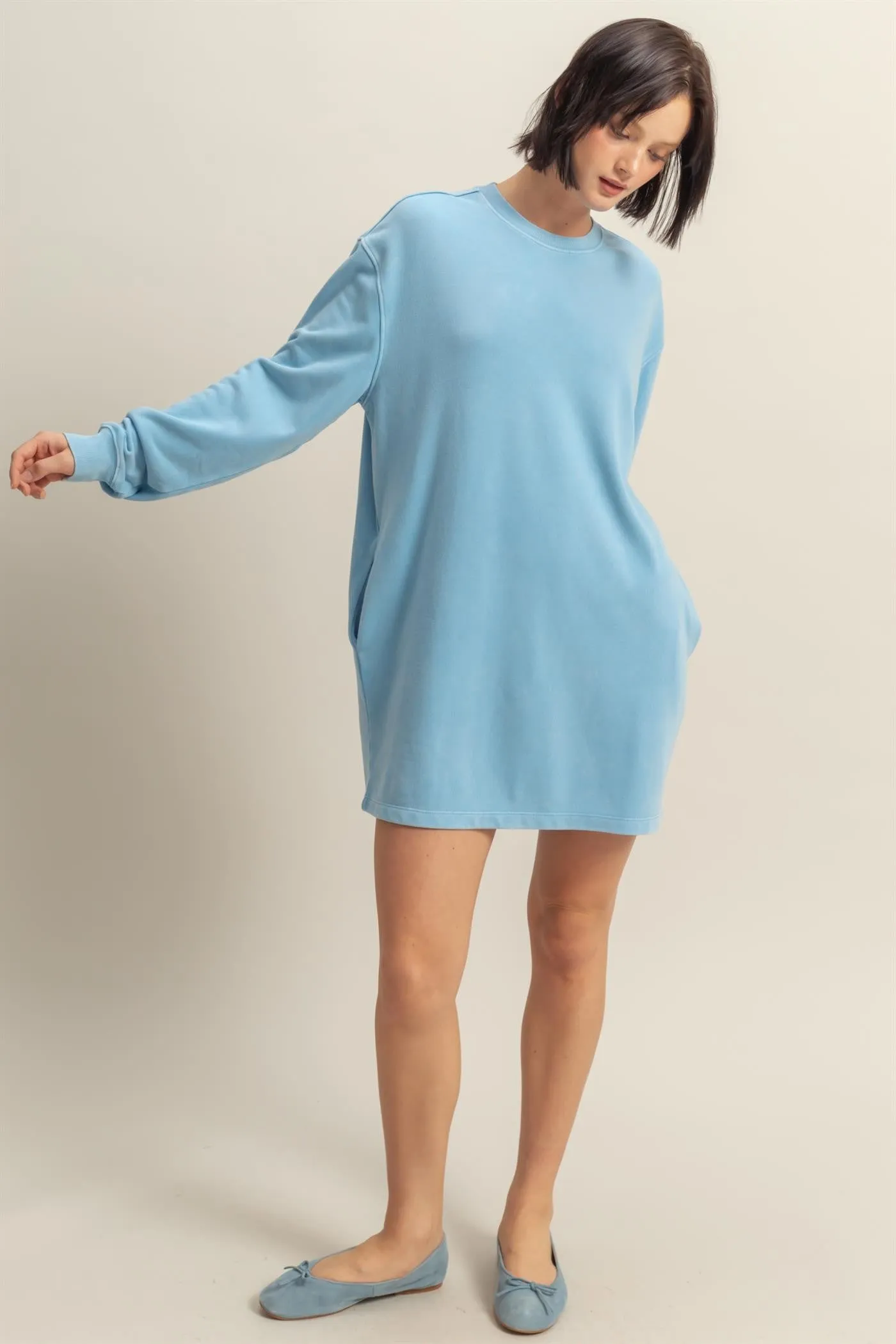 Blue Long Sleeve Oversized Sweatshirt Mini Dress sold by Pinkblush product image thumbnail 4