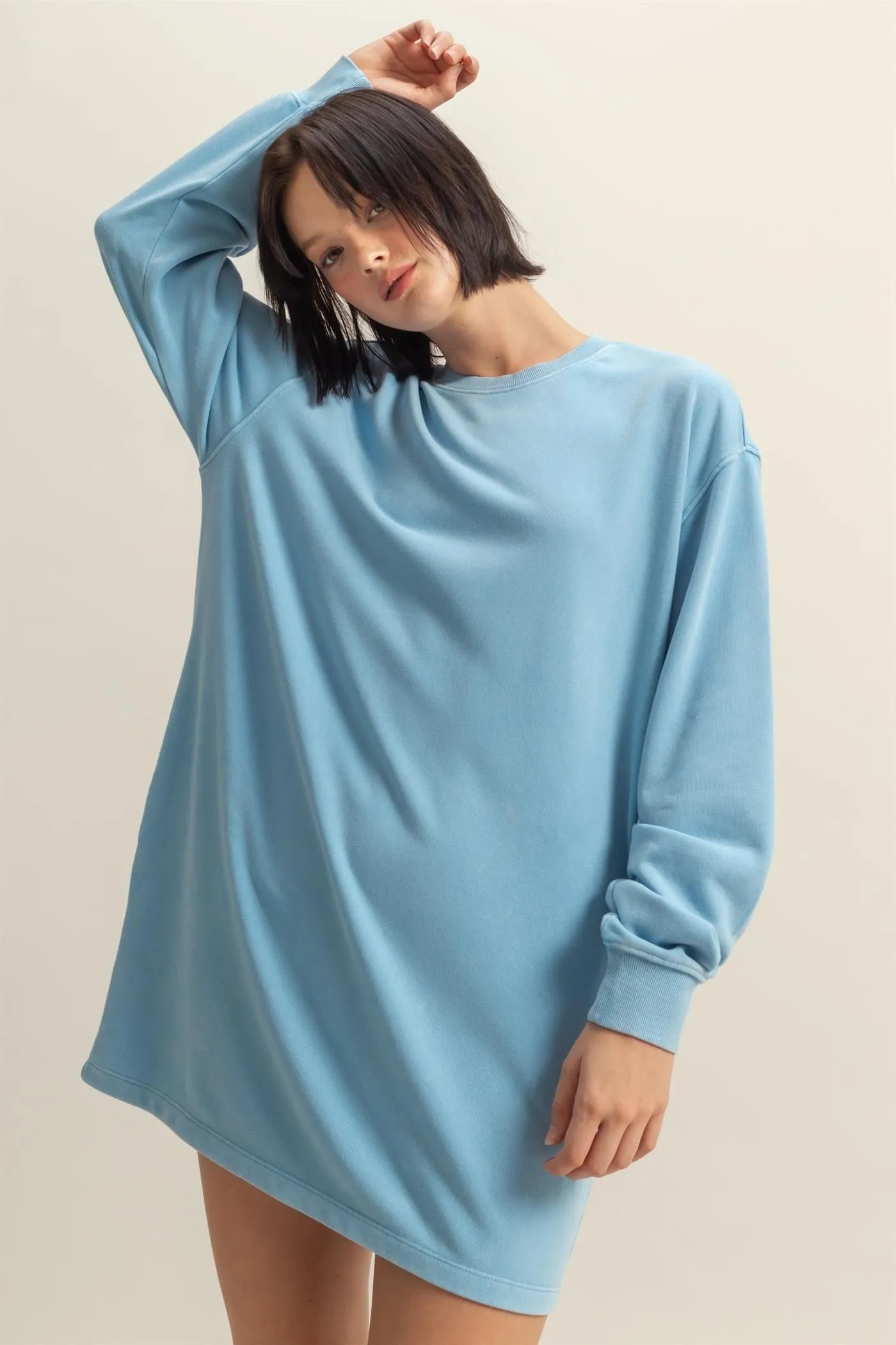 Blue Long Sleeve Oversized Sweatshirt Mini Dress sold by Pinkblush