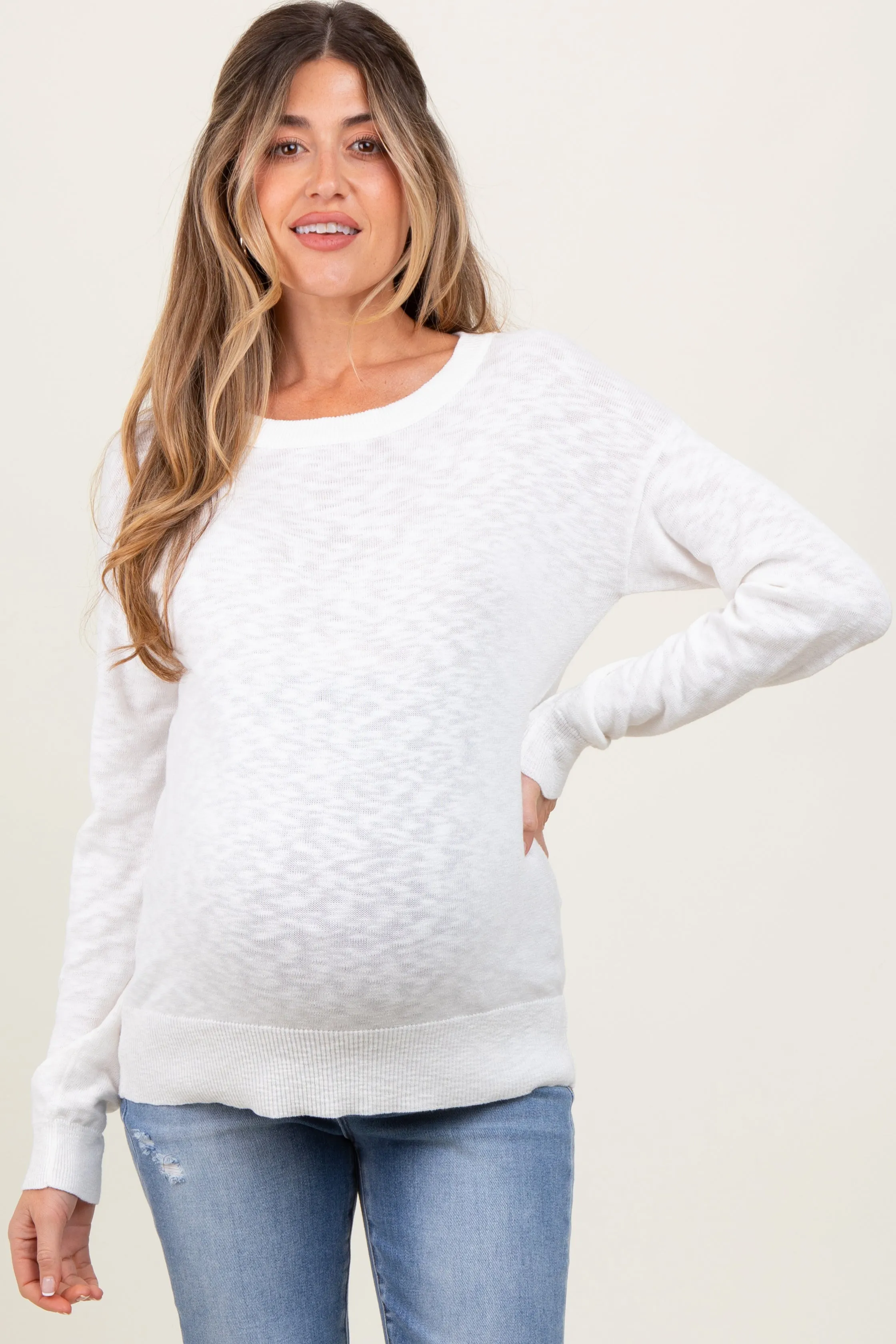 Ivory Oversized Slub Knit Maternity Sweater sold by Pinkblush