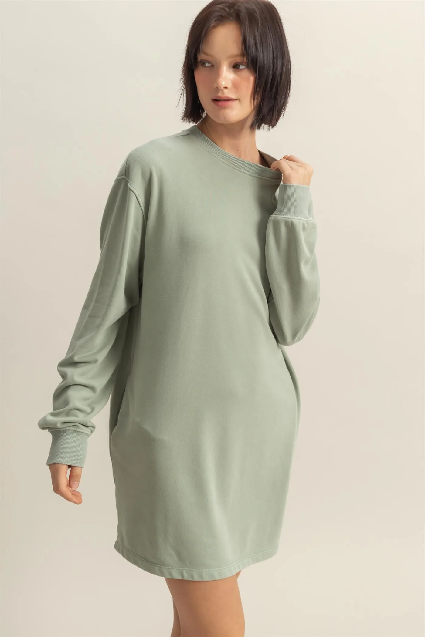 Sage Long Sleeve Oversized Sweatshirt Mini Dress sold by Pinkblush product image thumbnail 2