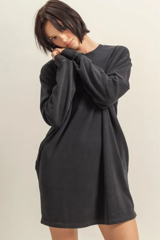 Black Long Sleeve Oversized Sweatshirt Mini Dress sold by Pinkblush