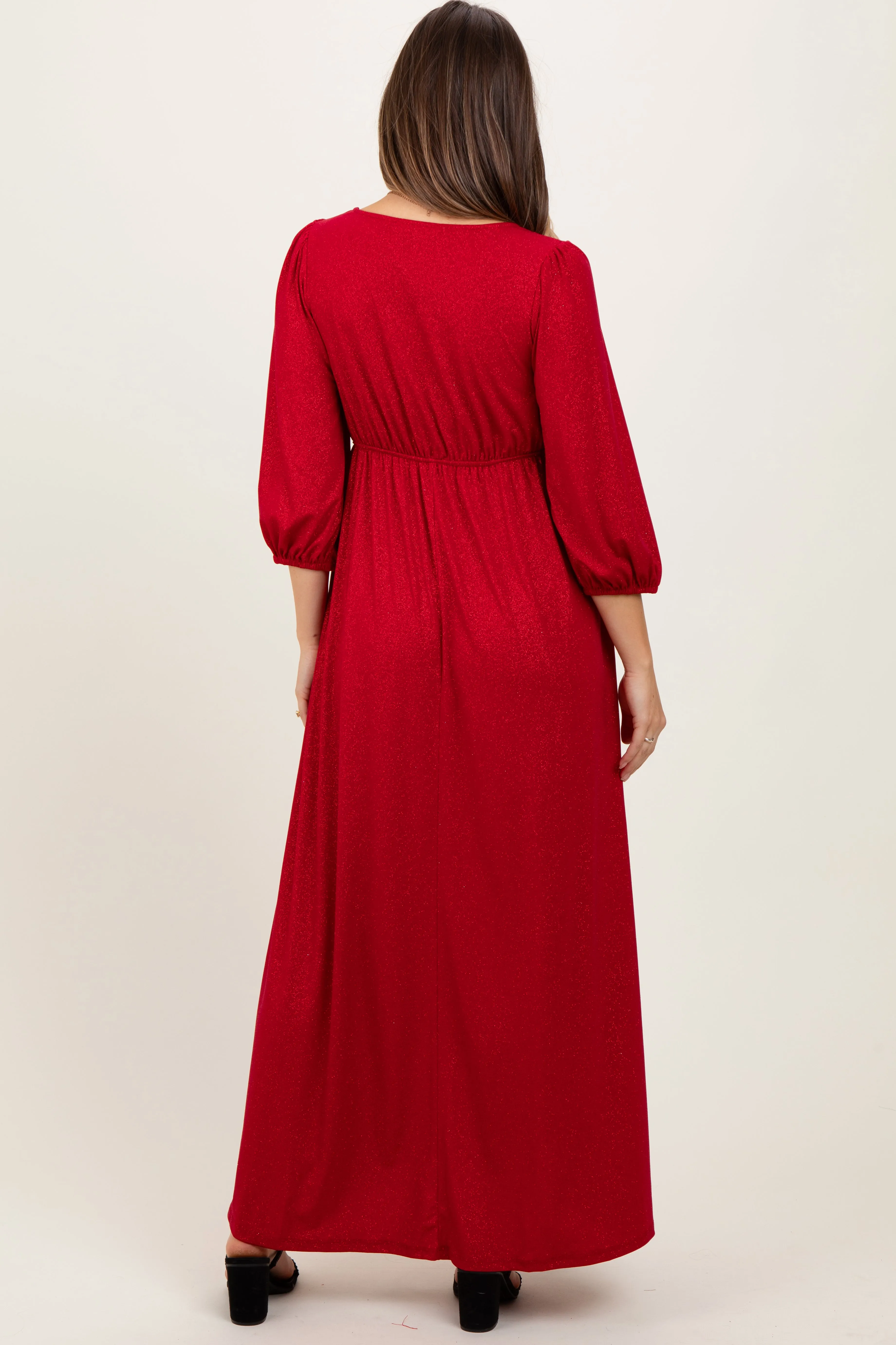 Red Glitter V-Neck Maternity Maxi Dress sold by Pinkblush product image thumbnail 4