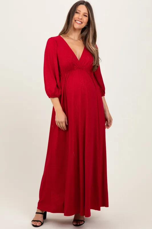 Red Glitter V-Neck Maternity Maxi Dress sold by Pinkblush