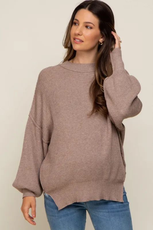 Mocha Knit Mock Neck Maternity Sweater sold by Pinkblush